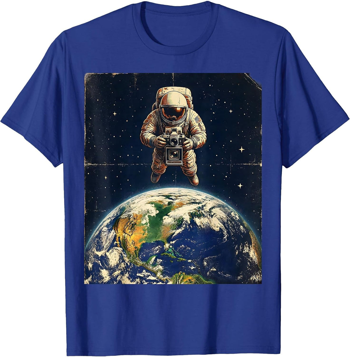 Men's Astronaut Photographer Floating Earth Space Art T-Shirt - Royal Blue