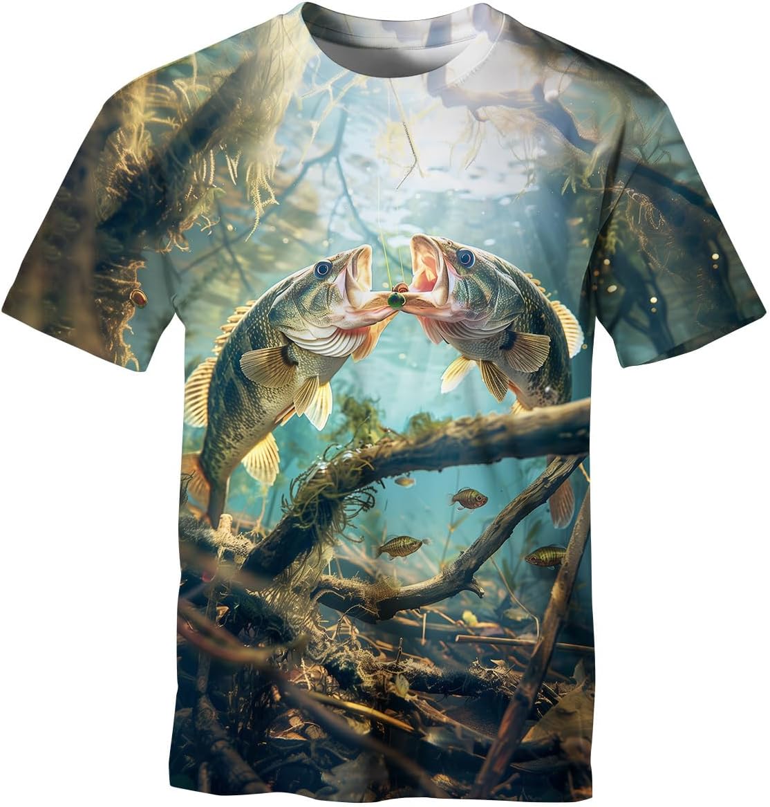Men’s 3D Fishing T-Shirt Realistic Fish Graphic Short Sleeve Tee for Outdoor Sports and Casual Wear - Bass Fish Print Shirt