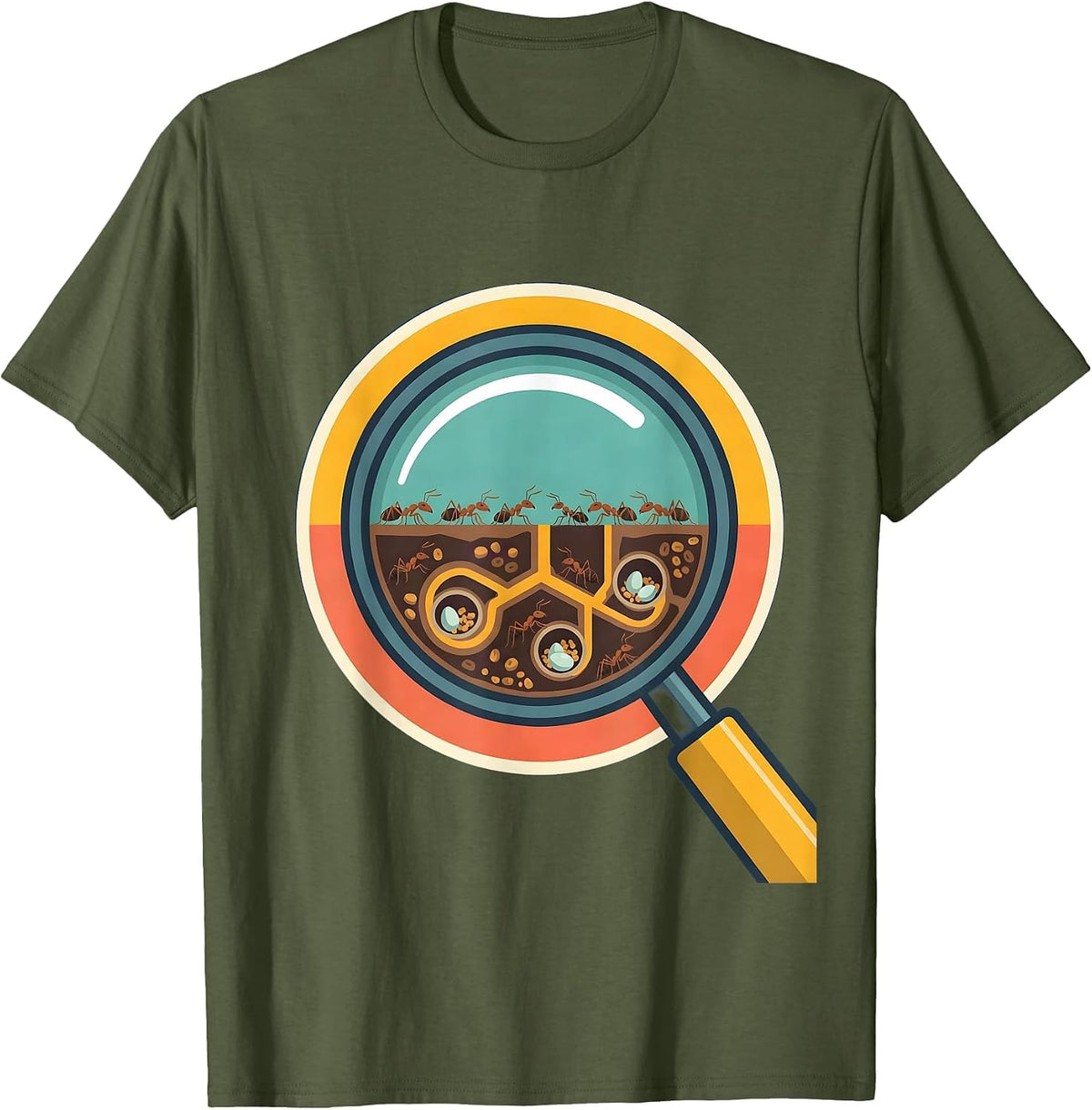 Men's 4th Grade Teacher Ant Colony Magnifying Glass T-Shirt - Olive Green
