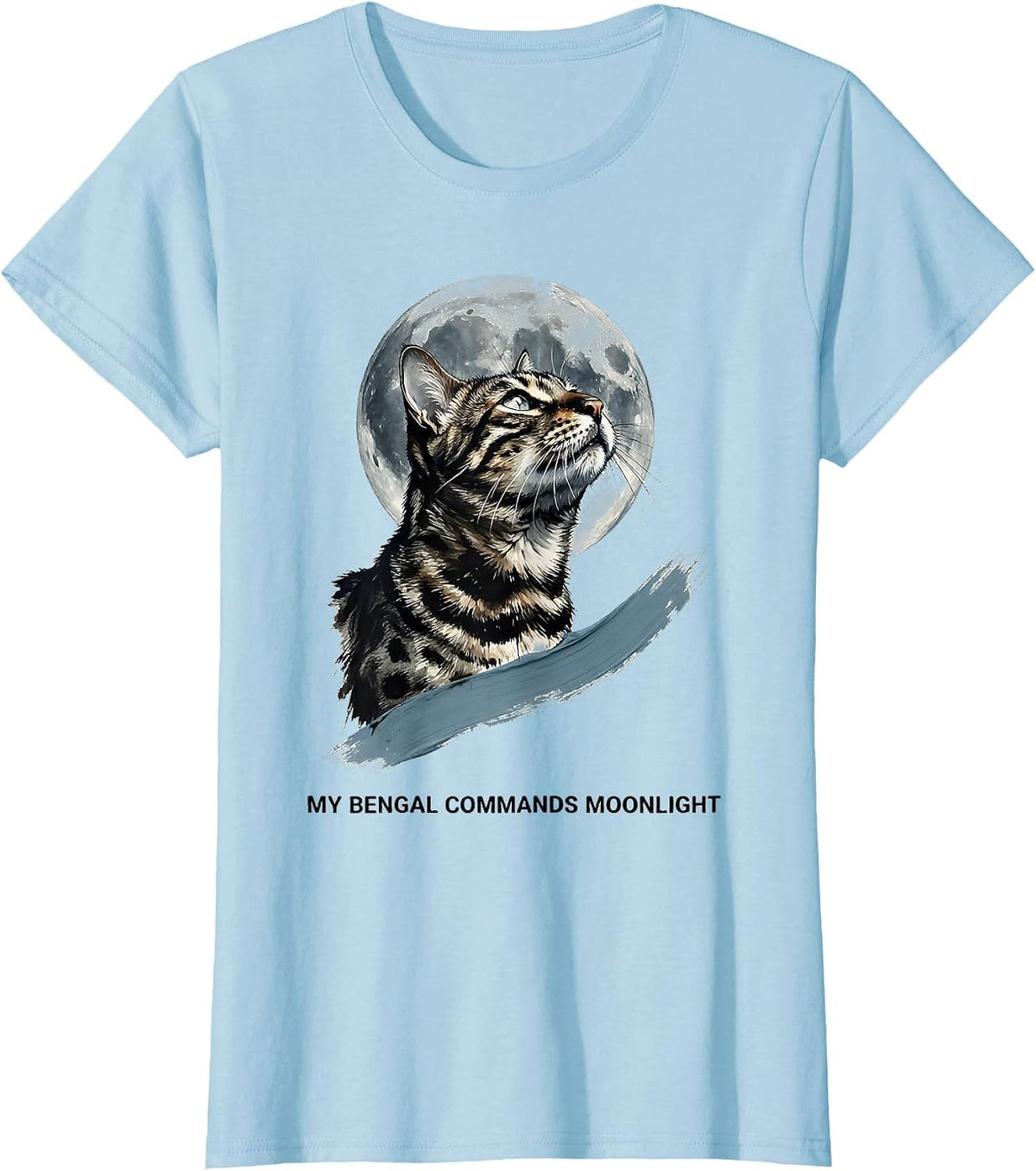 My Bengal Commands Moonlight Ink Brush Retro Cat Lover Humor T-Shirt - Baby Blue