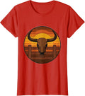 Women's Bull Horns Bursting Through Fence Rodeo Graphic T-Shirt - Red