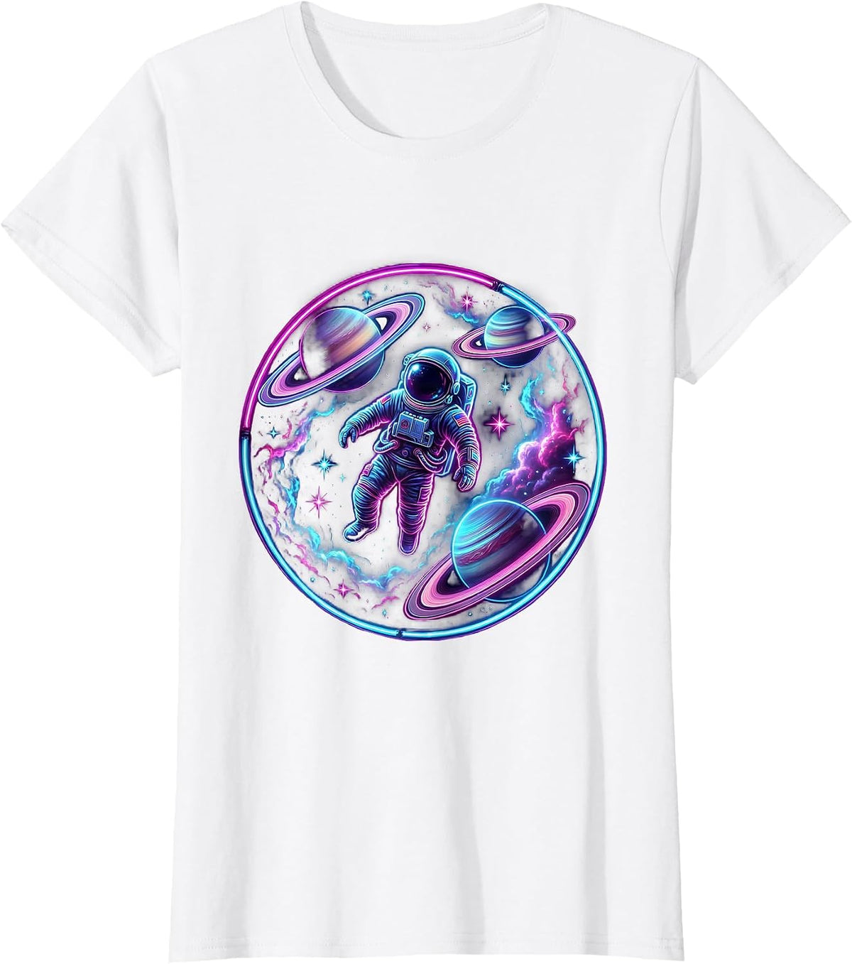 Astronaut Floating Through Colorful Nebula Clouds T-Shirt - White
