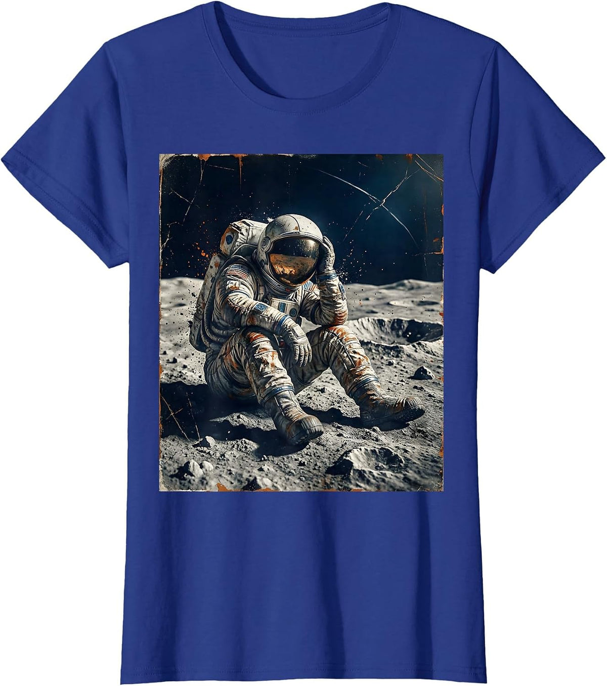 Women's Tired Astronaut Sitting on the Moon Surface T-Shirt - Royal Blue