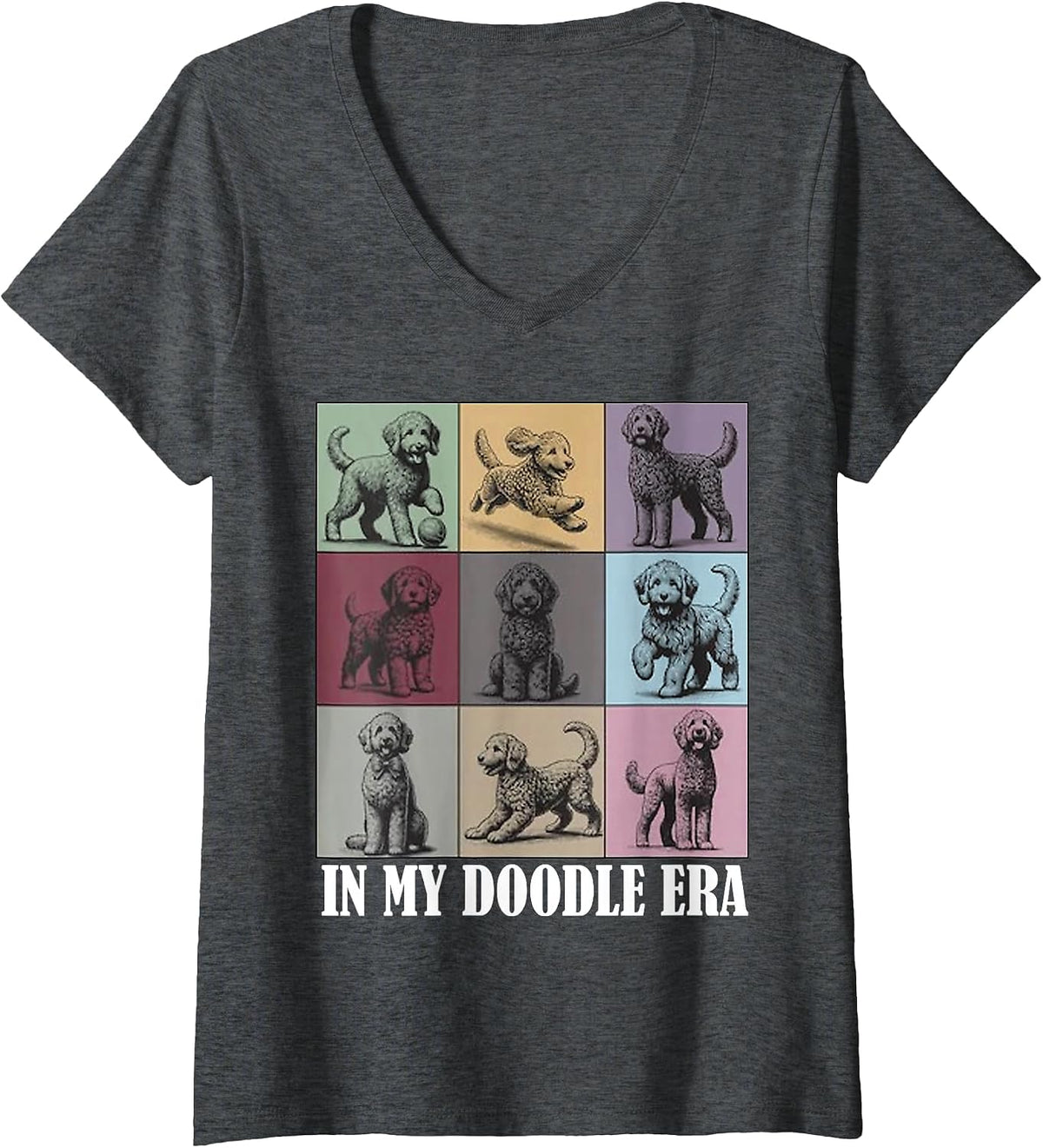 Women's Funny Dog Lovers Quote in My Golden Doodle Era Cool Women V-Neck T-Shirt - Dark Heather Grey