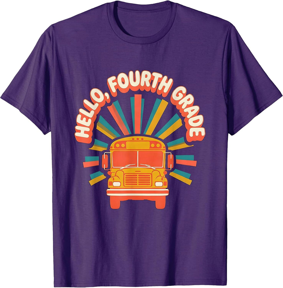 Hello, Fourth Grade Retro Groovy Back To School Teacher T-Shirt - Purple