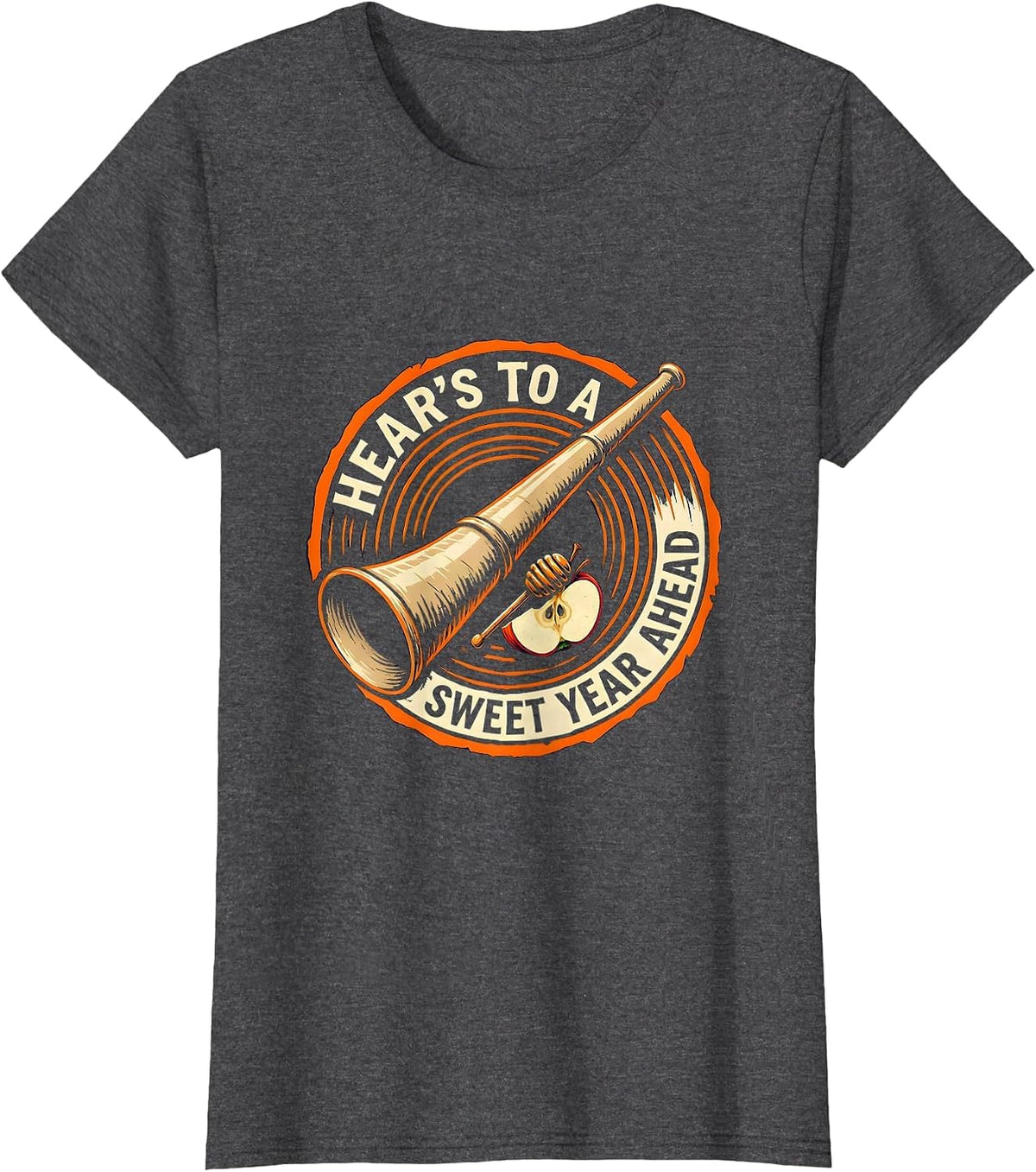 Women's Hear's To A Sweet Year Ahead Funny Rosh Hashanah Jewish New T-Shirt - Dark Heather Grey