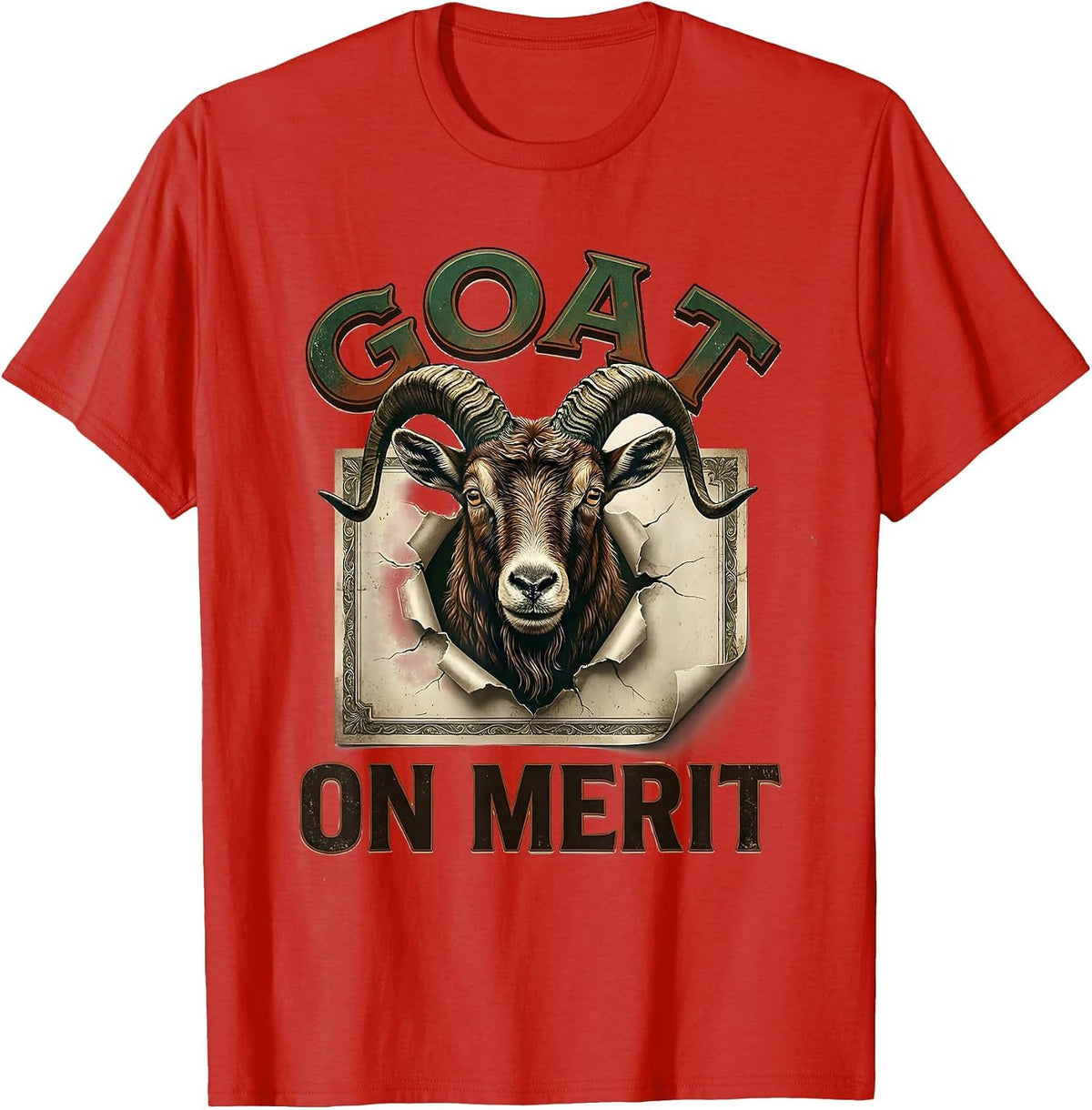 Men's GOAT On Merit Vintage Funny Goat Lover Farm Animal Humor T-Shirt - Red