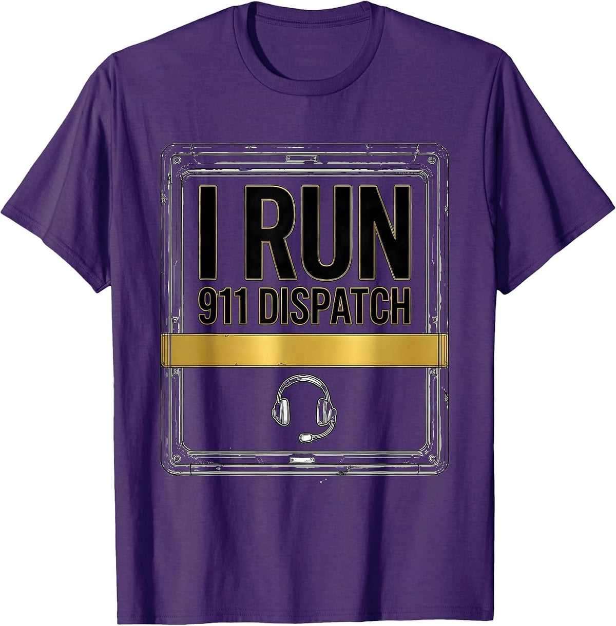 I Run 911 Dispatch Thin Gold Line Tribute First Responder T-Shirt - Purple