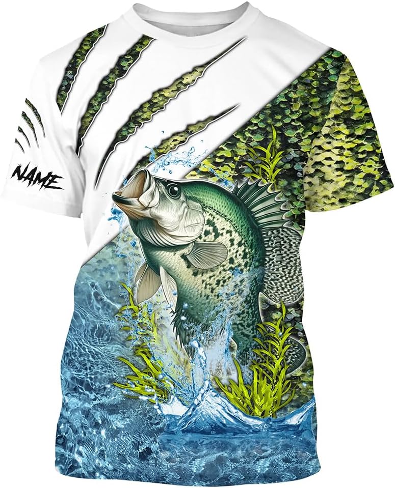 Crappie Fishing Green Scales Freshwater Custom Name Long Sleeve, Long Sleeve Hooded Fishing Shirt - T-shirt Upf