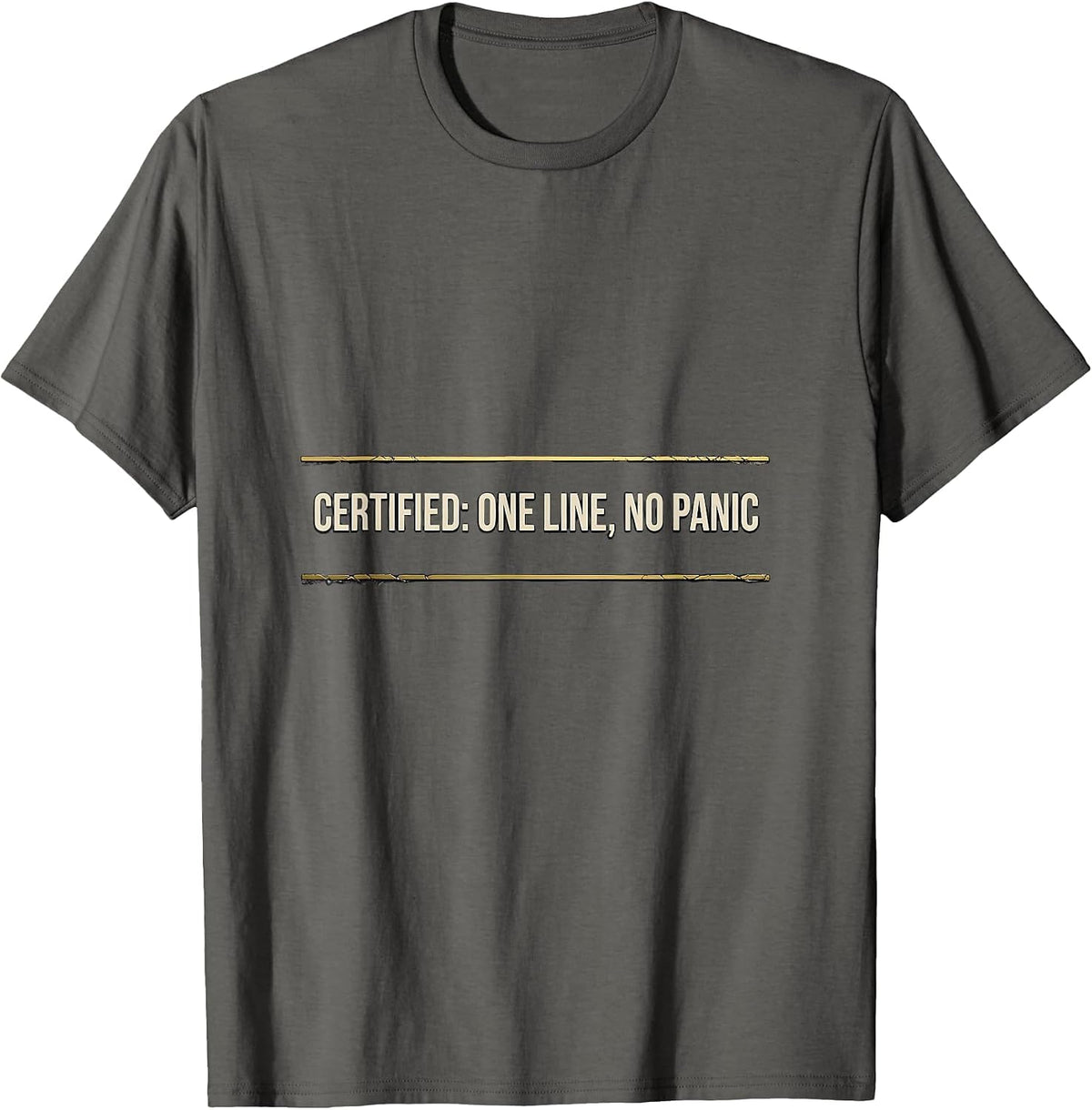 Certified: One Line, No Panic Thin Gold Line 911 Dispatcher T-Shirt - Asphalt Grey