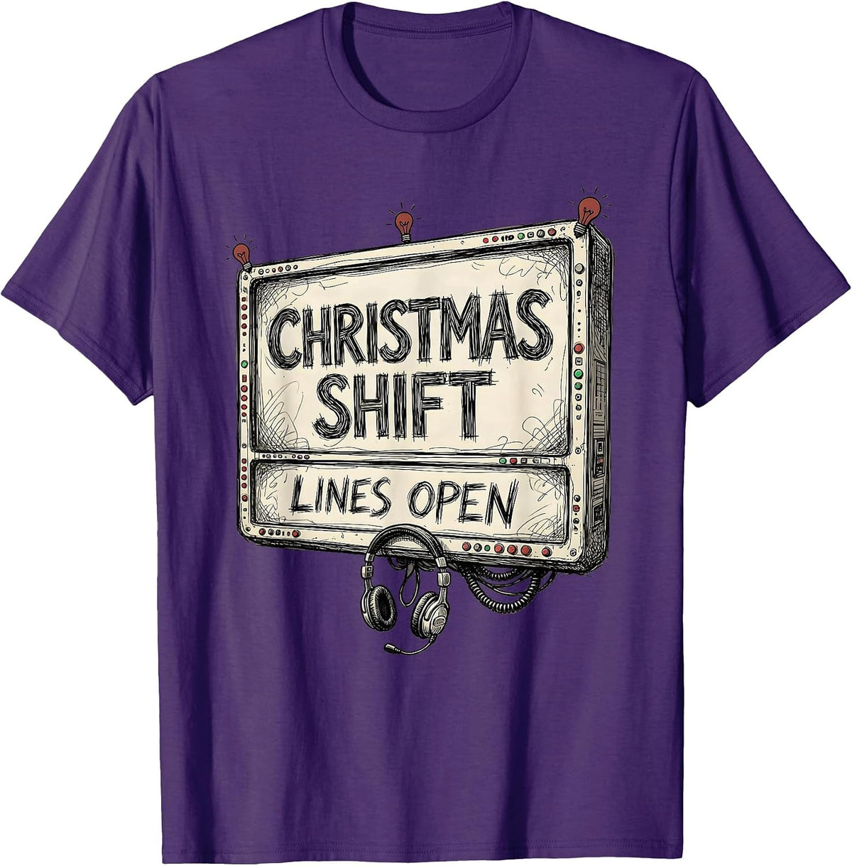 Men's Christmas Shift Lines Open Funny 911 Dispatcher Christmas T-Shirt - Purple
