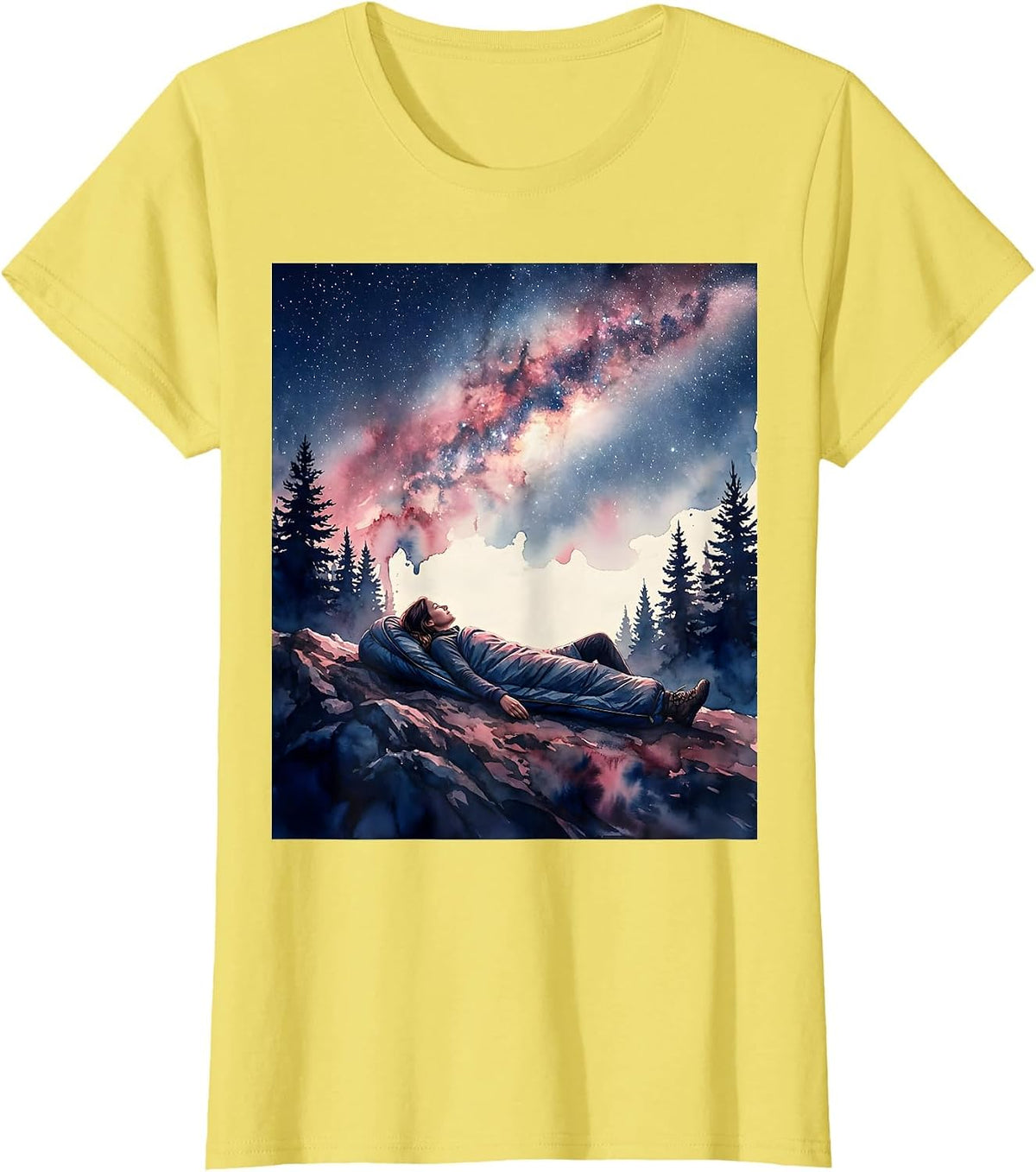 Stargazing Camping Adventure Outdoor Night Sky T-Shirt - Lemon Yellow