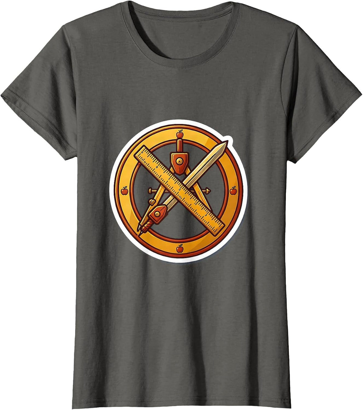 Women's 4th Grade Teacher Ruler and Compass Crossed Design T-Shirt - Asphalt Grey