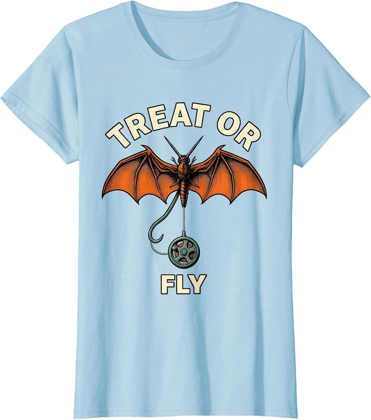 Treat Or Fly Spooky Halloween Fishing Angler Gift T-Shirt - Baby Blue