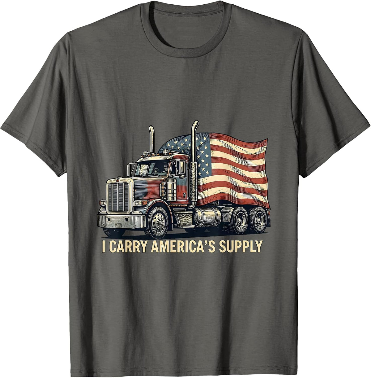 Men's I Carry America's Supply Patriotic Semi Truck Driver Trucker T-Shirt - Asphalt Grey