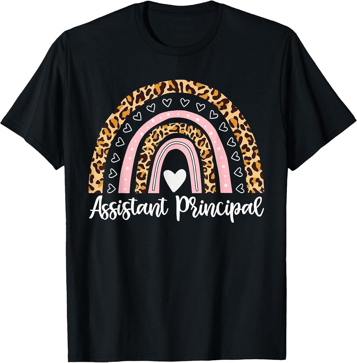 Assistant Principal Funny School Worker Leopard Rainbow T-Shirt - Black
