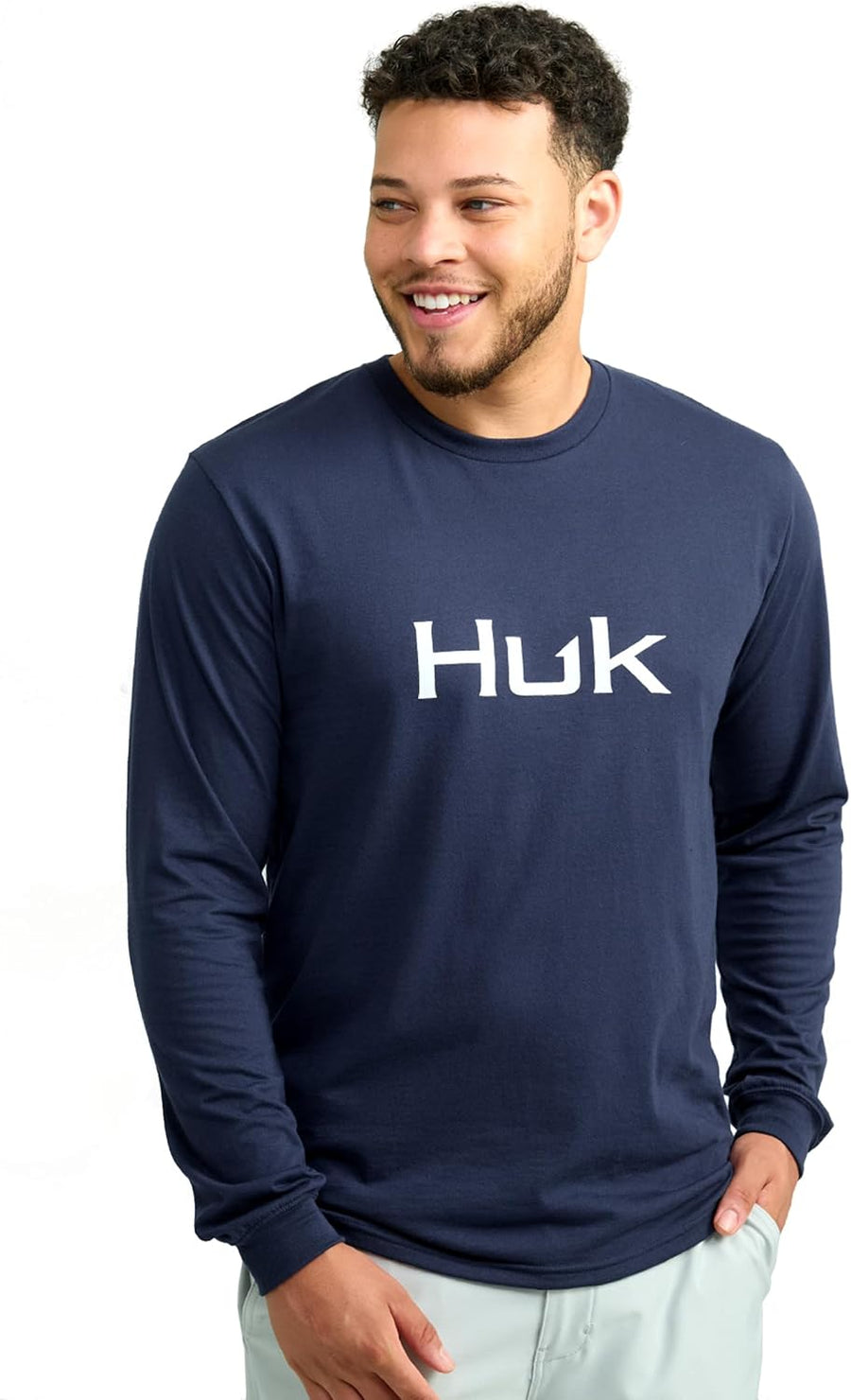 HUK Men's Long Sleeve Cotton Fishing Logo T-Shirt, Soft Comfortable Casual Tee - Naval Academy