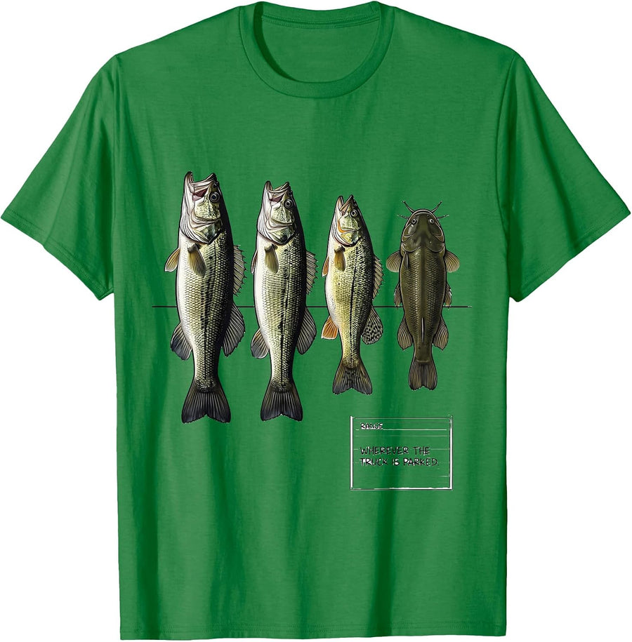 Men's Range: Wherever The Truck Is Parked Minimalist Fishing Chart T-Shirt - Kelly Green