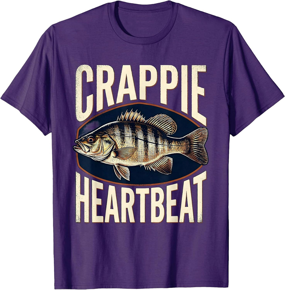 Crappie Heartbeat Vintage Fishing Angler Wildlife Enthusiast T-Shirt - Purple