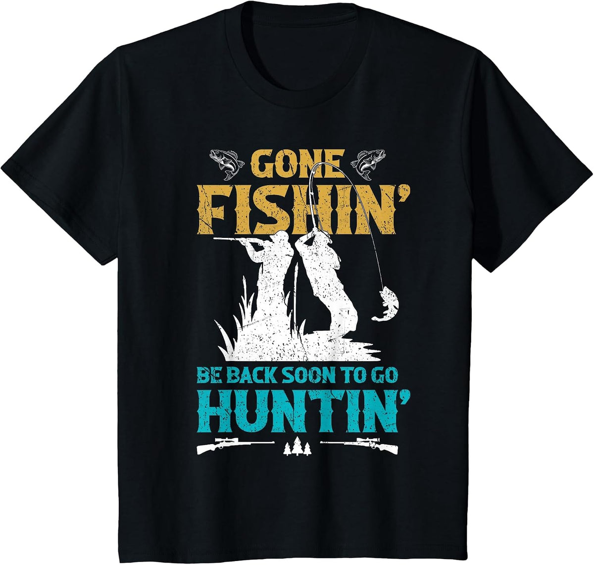 Funny Fishing Hunting for Catfishing Deer Hunting Men Boys T-Shirt - Black