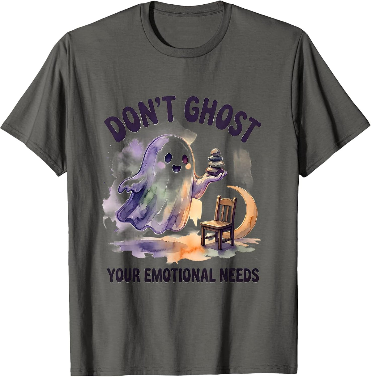 Don't Ghost Your Emotional Needs Watercolor Mental Health T-Shirt - Asphalt Grey