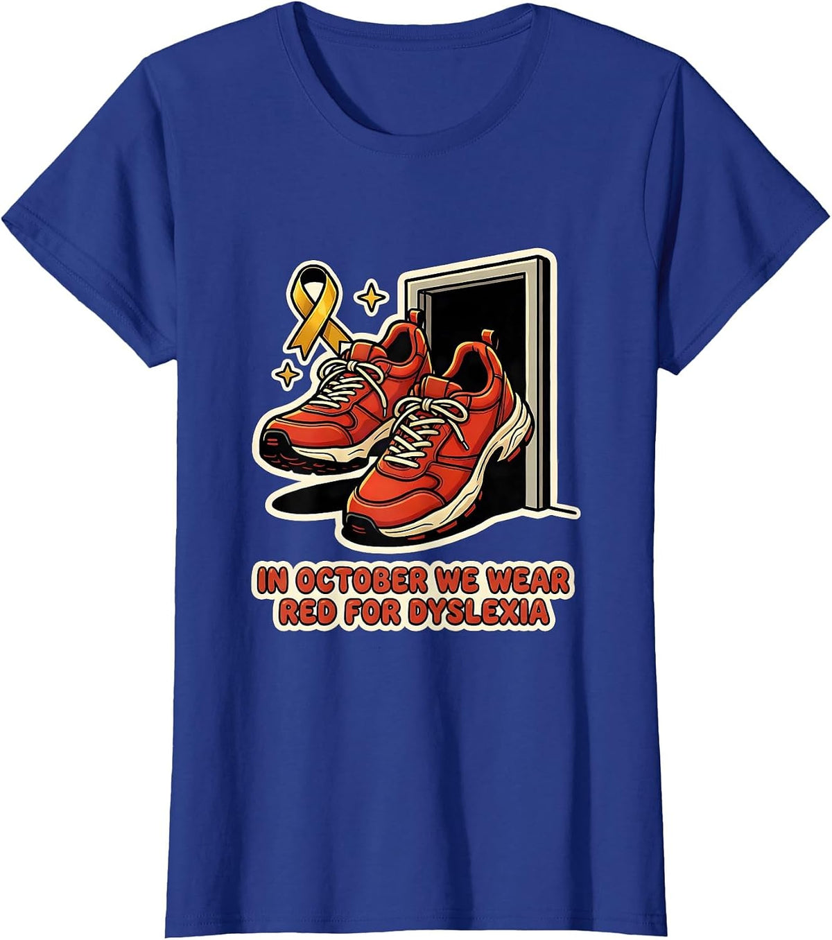 Women's In October We Wear Red for Dyslexia Teacher Dyslexia T-Shirt - Royal Blue