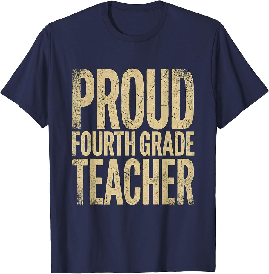 Proud Fourth Grade Teacher Educator Design T-Shirt - Navy Blue