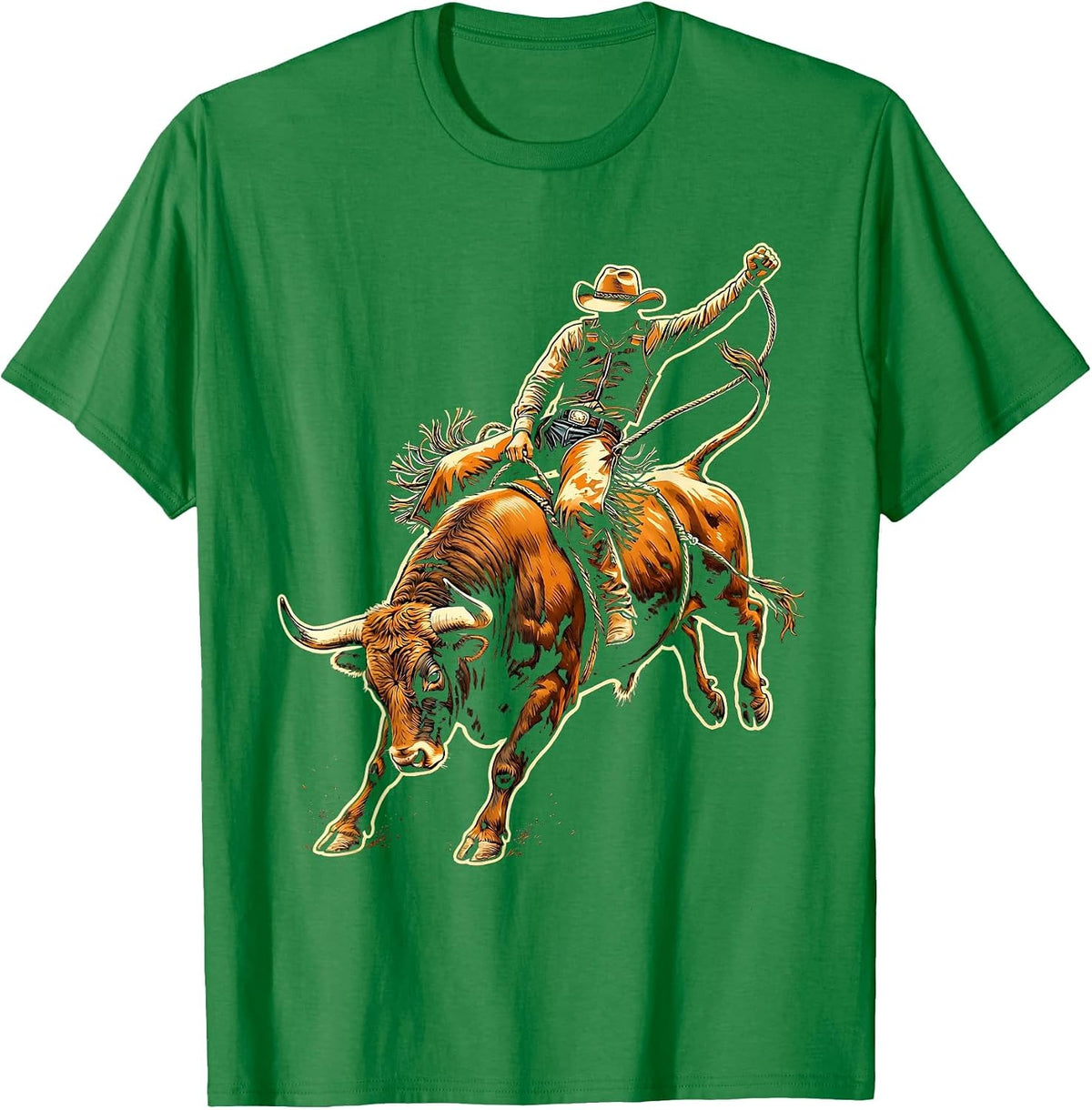 Men's Bull Rider Gripping Rope Mid-Buck Cowboy T-Shirt - Kelly Green
