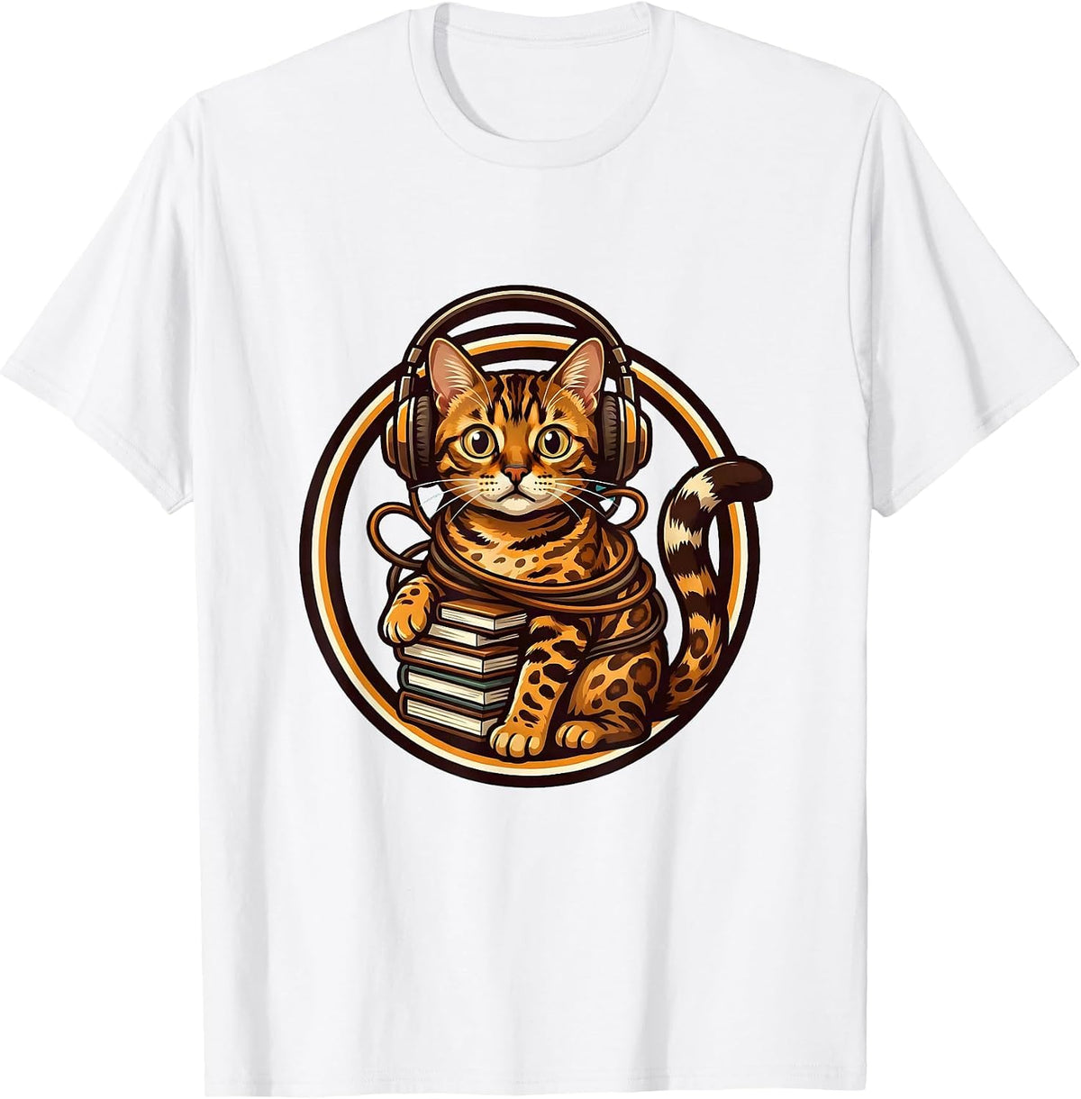 Men's Bengal Cat Back to School Headphone Tangle T-Shirt - White