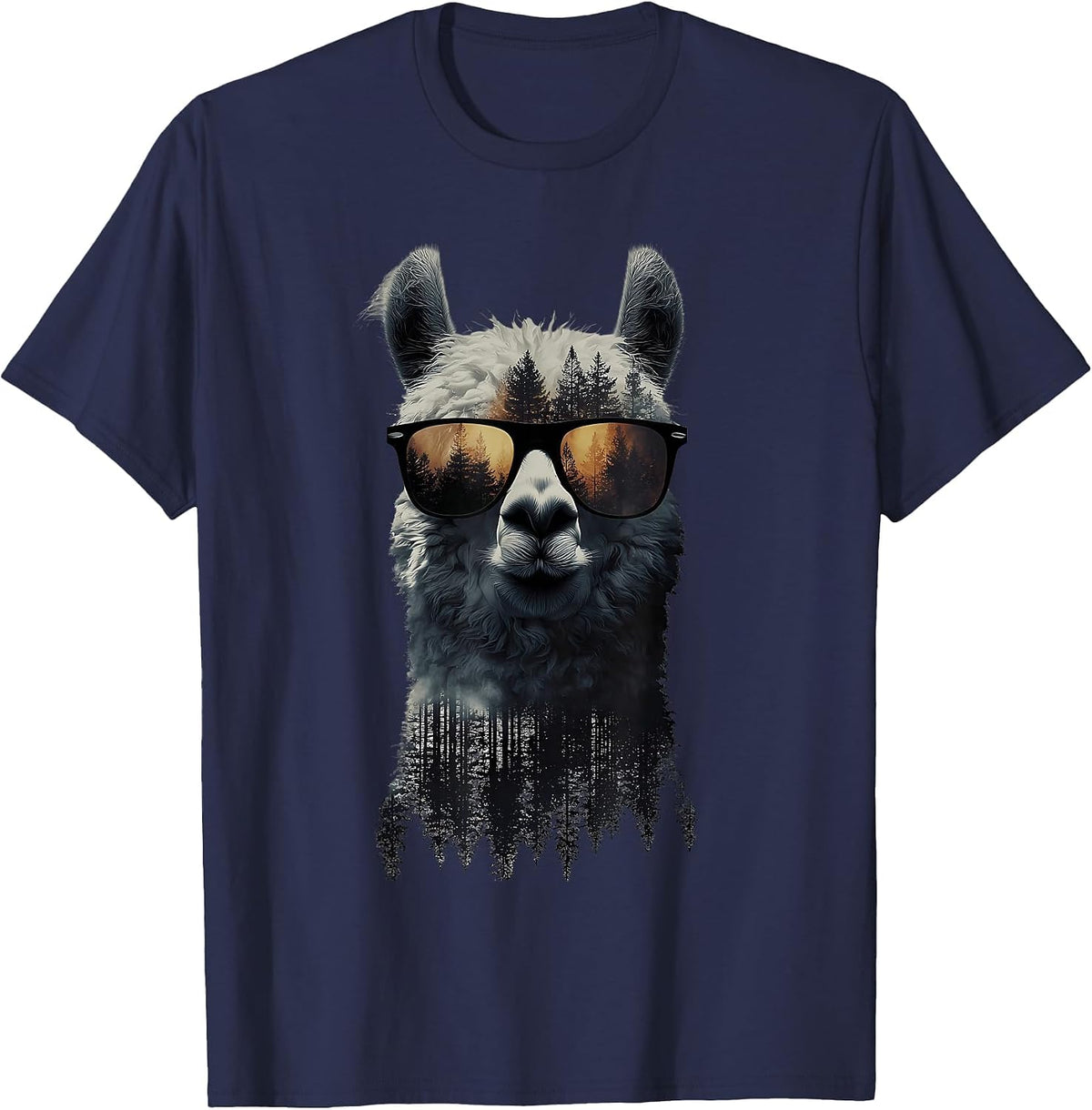 Funny Alpaca Llama with Sunglasses Animal Graphic T-Shirt - Navy Blue