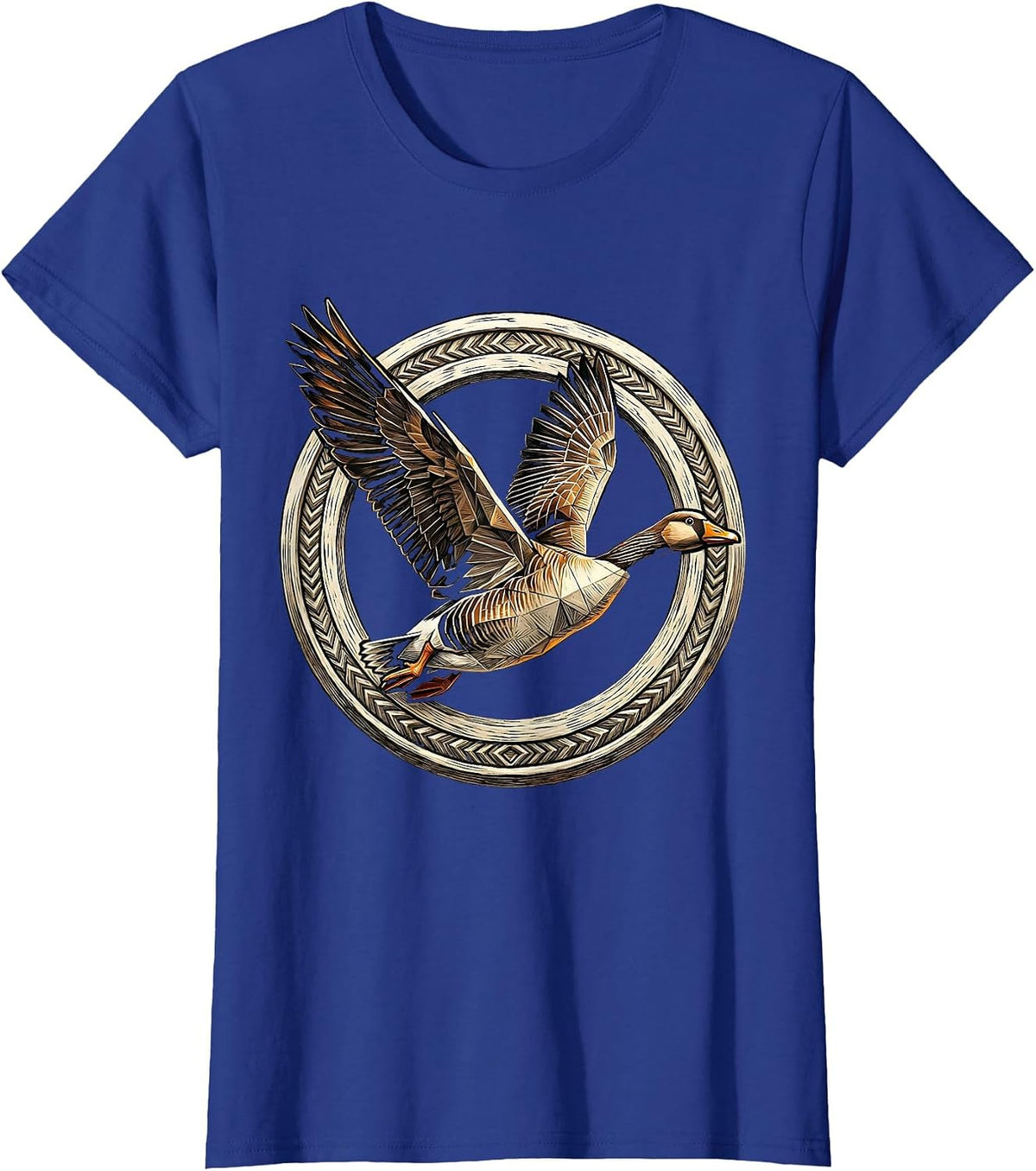 Women's Geometric Low-Poly Goose in Flight Art T-Shirt - Royal Blue