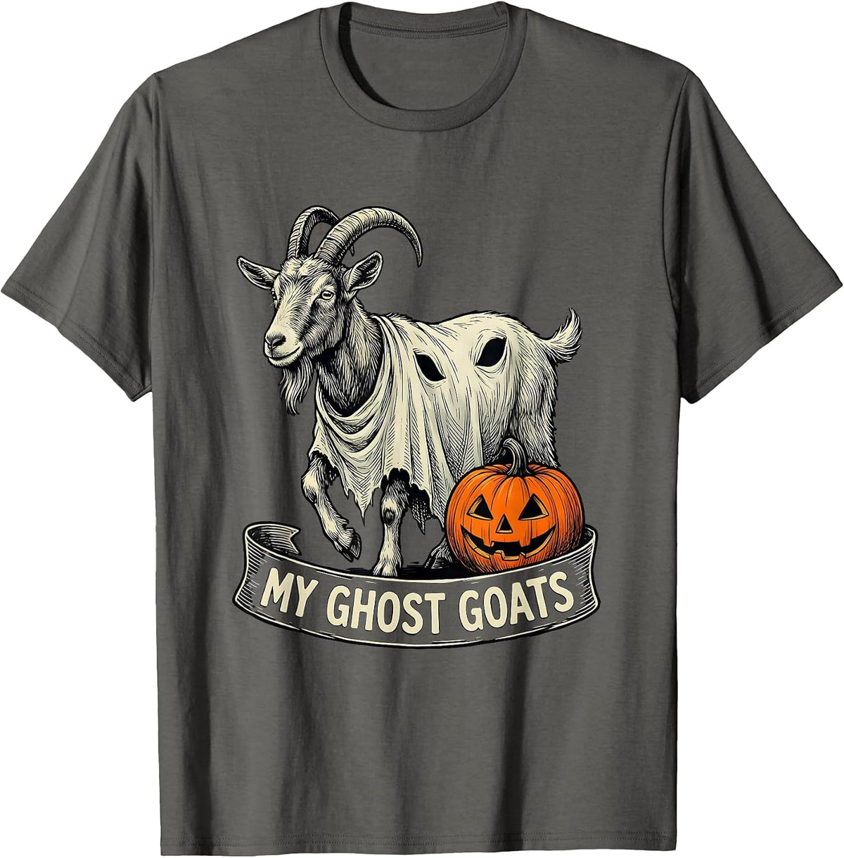 Men's My Ghost Goats Funny Goat Lover Halloween Spooky Season T-Shirt - Asphalt Grey