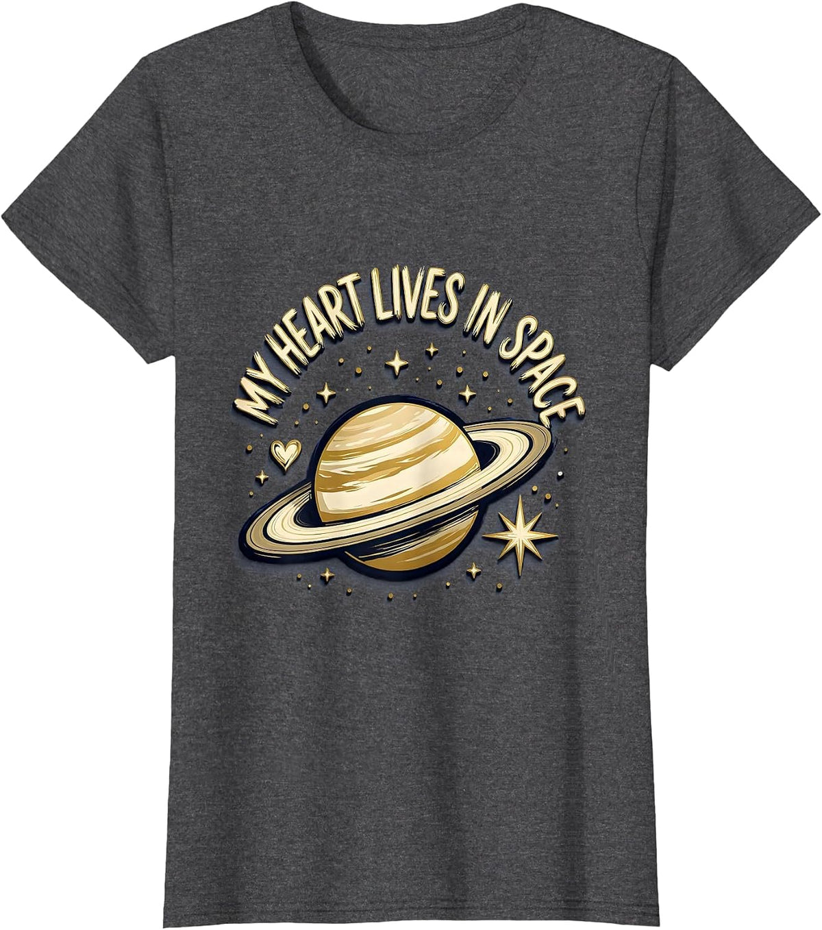 Women's My Heart Lives In Space Galaxy Design T-Shirt - Dark Heather Grey