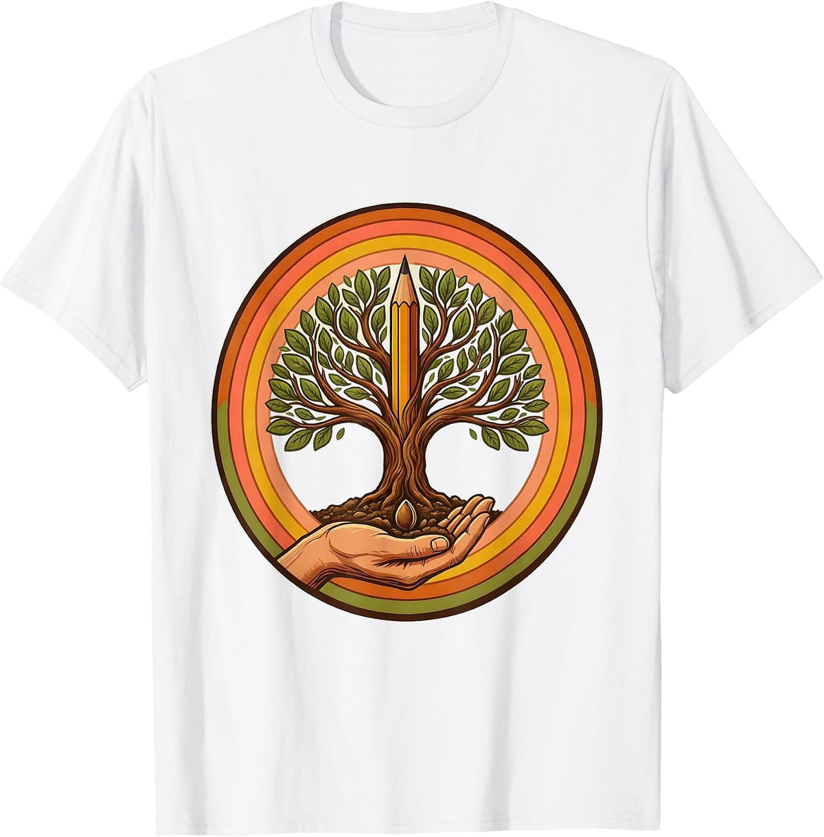 Men's 4th Grade Teacher Hand Planting Pencil Tree T-Shirt - White