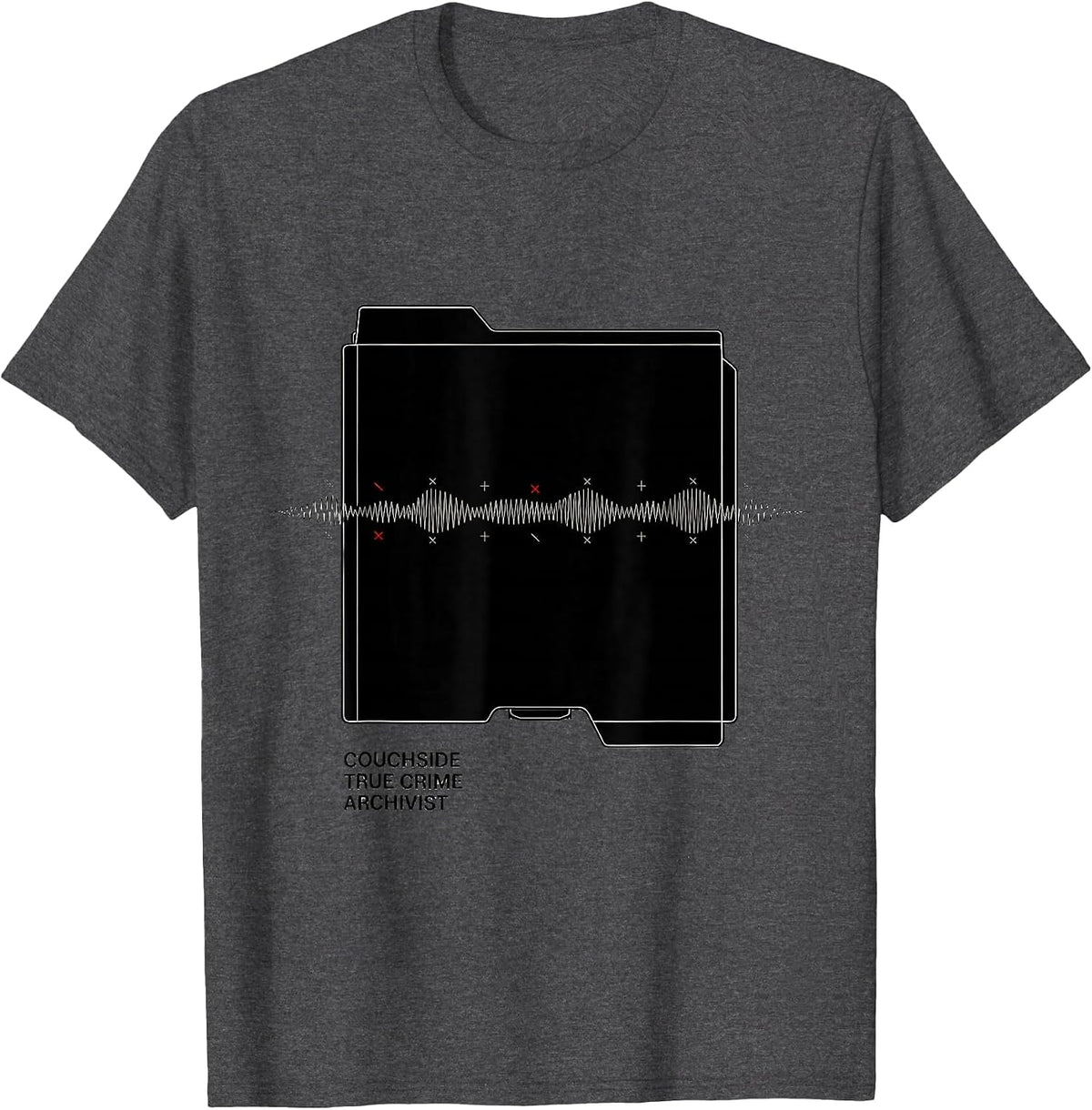 Couchside True Crime Archivist Funny True Crime Fan Podcast T-Shirt - Dark Heather Grey