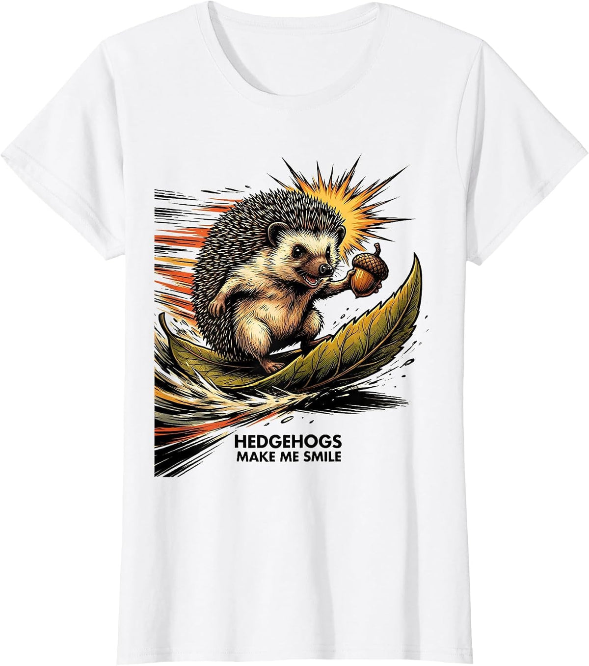Women's Hedgehogs Make Me Smile Cute Hedgehog Animal Lover Comic T-Shirt - White