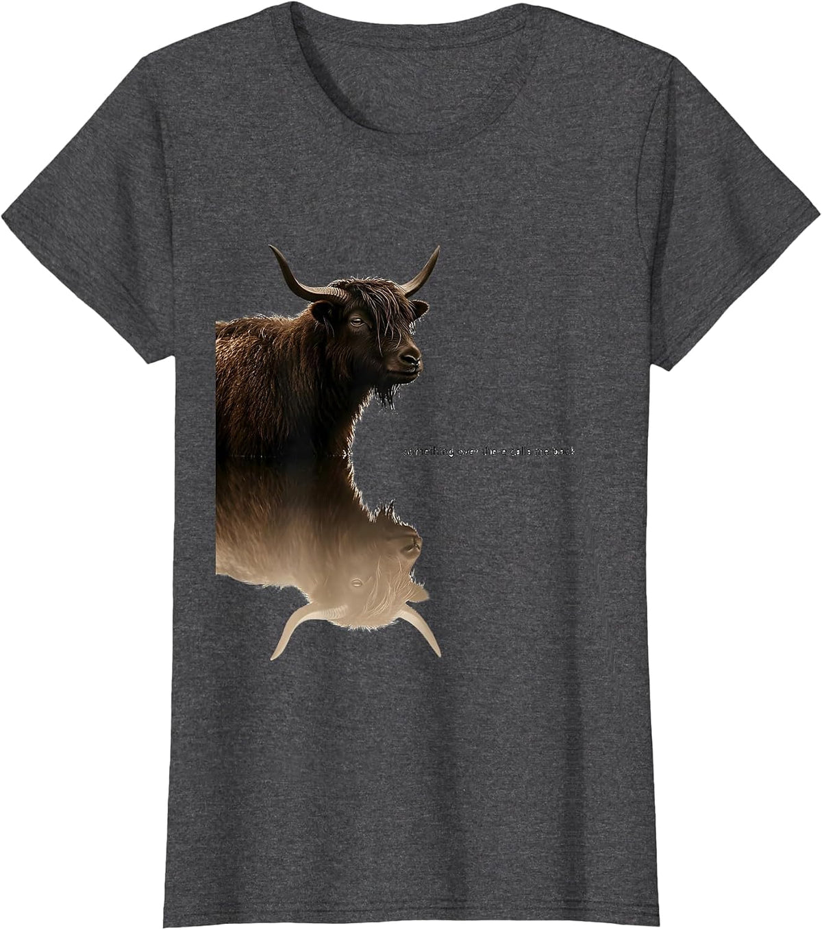 Women's Something Over There Calls Me Back Cute Highland Cow T-Shirt - Dark Heather Grey