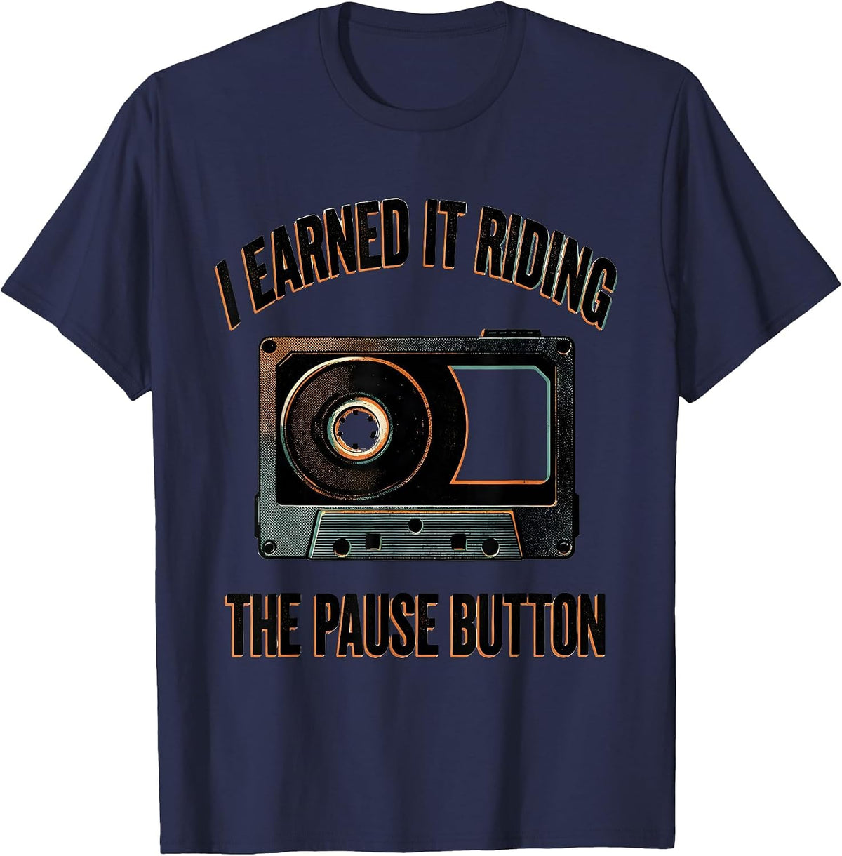 I Earned It Riding The Pause Button Old School Hip Hop T-Shirt - Navy Blue
