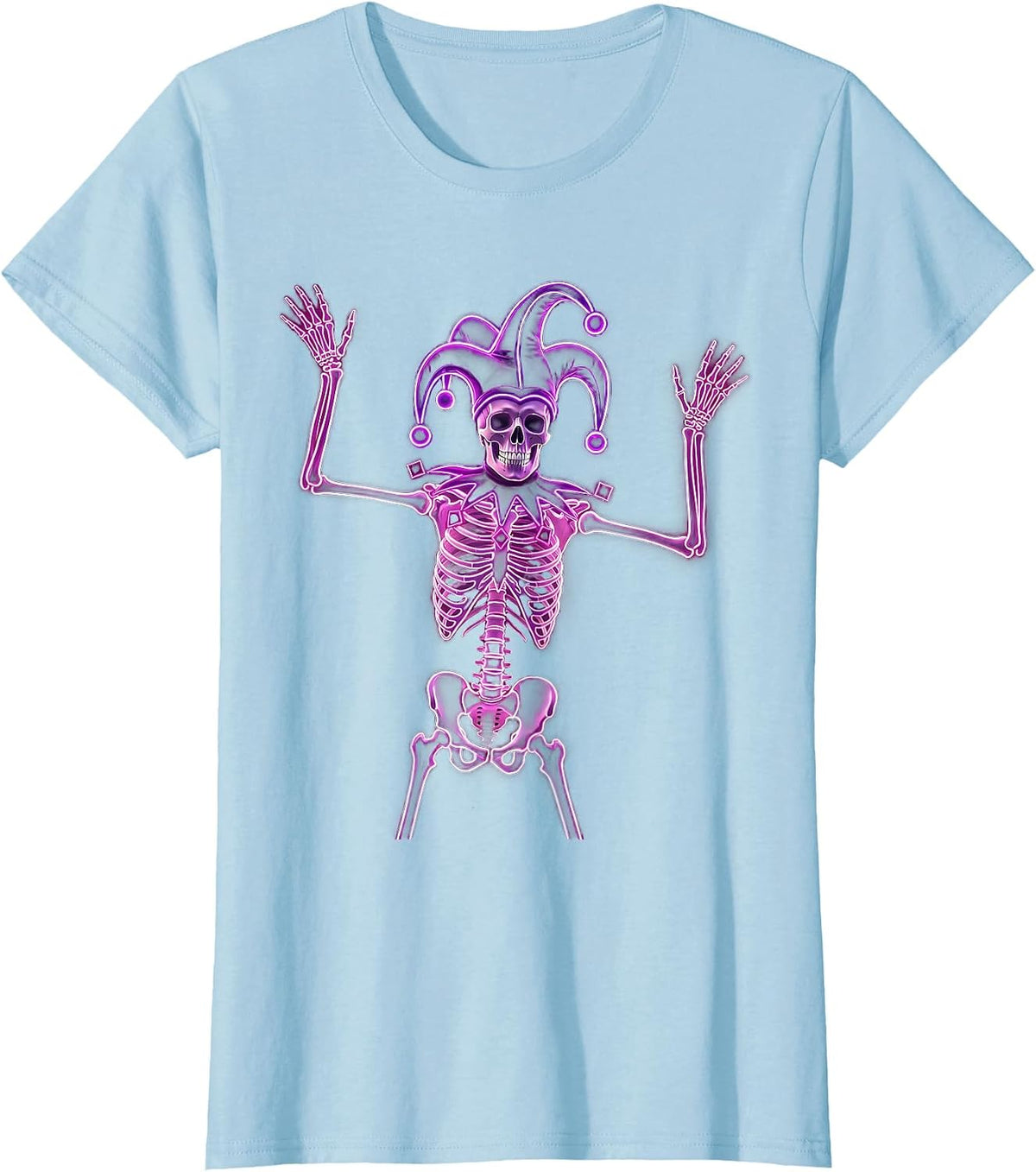 Mardi Gras Dancing Skeleton Jester Hat Design T-Shirt - Baby Blue