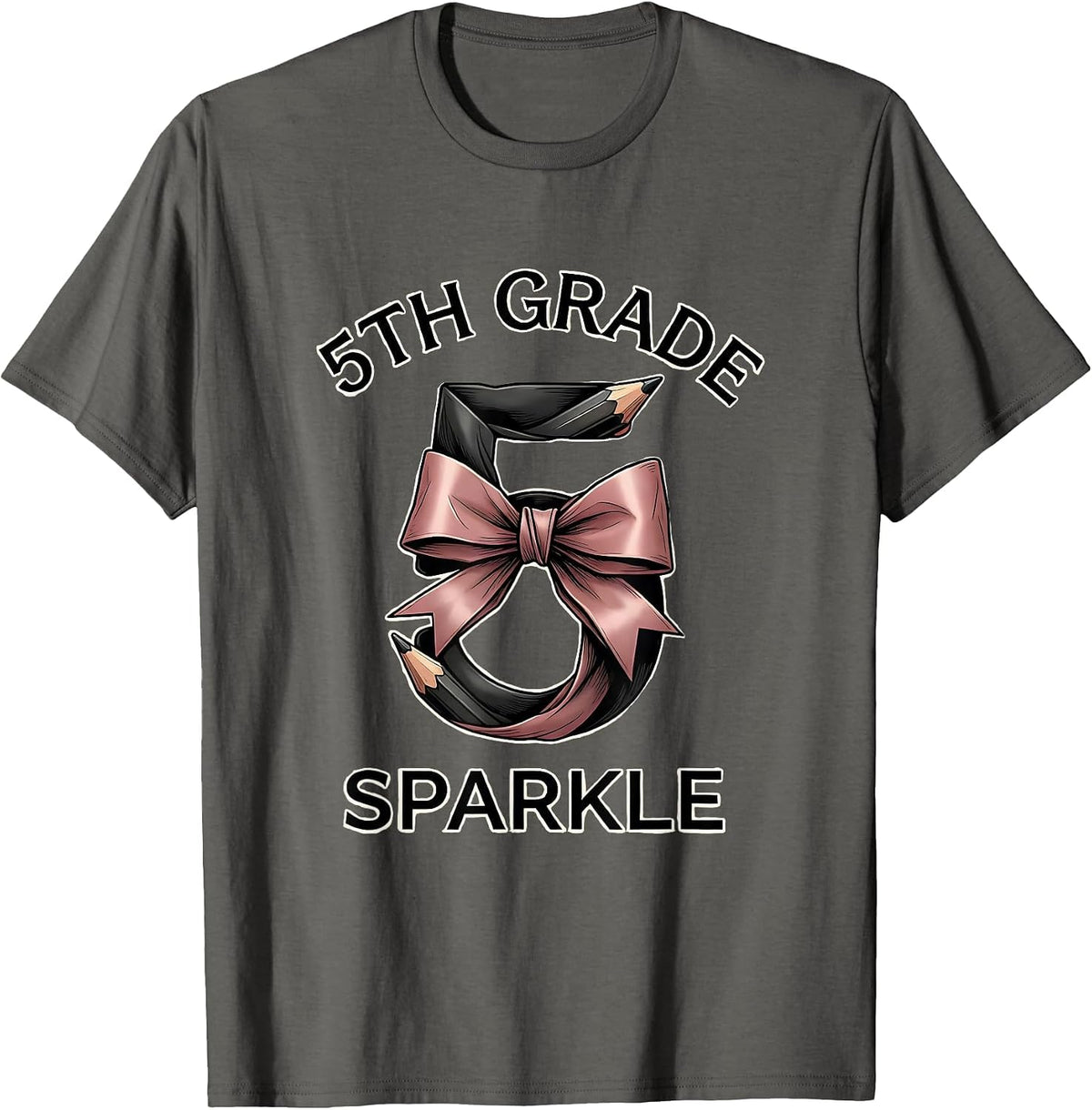 Men's 5th Grade Sparkle Balletcore Coquette Bow Back To School T-Shirt - Asphalt Grey