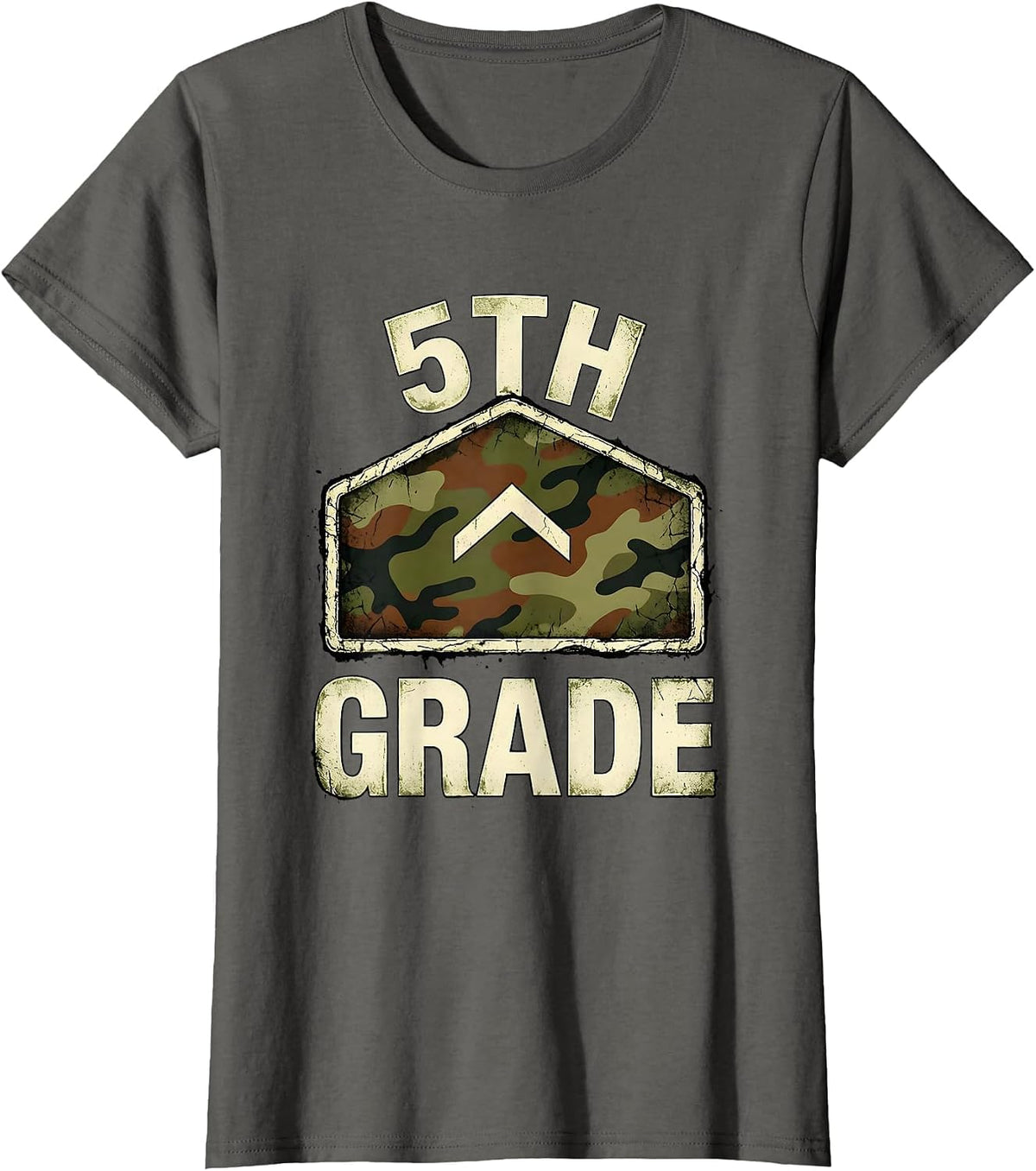 Women's 5th Grade Distressed Camo Back To School Boys Teacher T-Shirt - Asphalt Grey