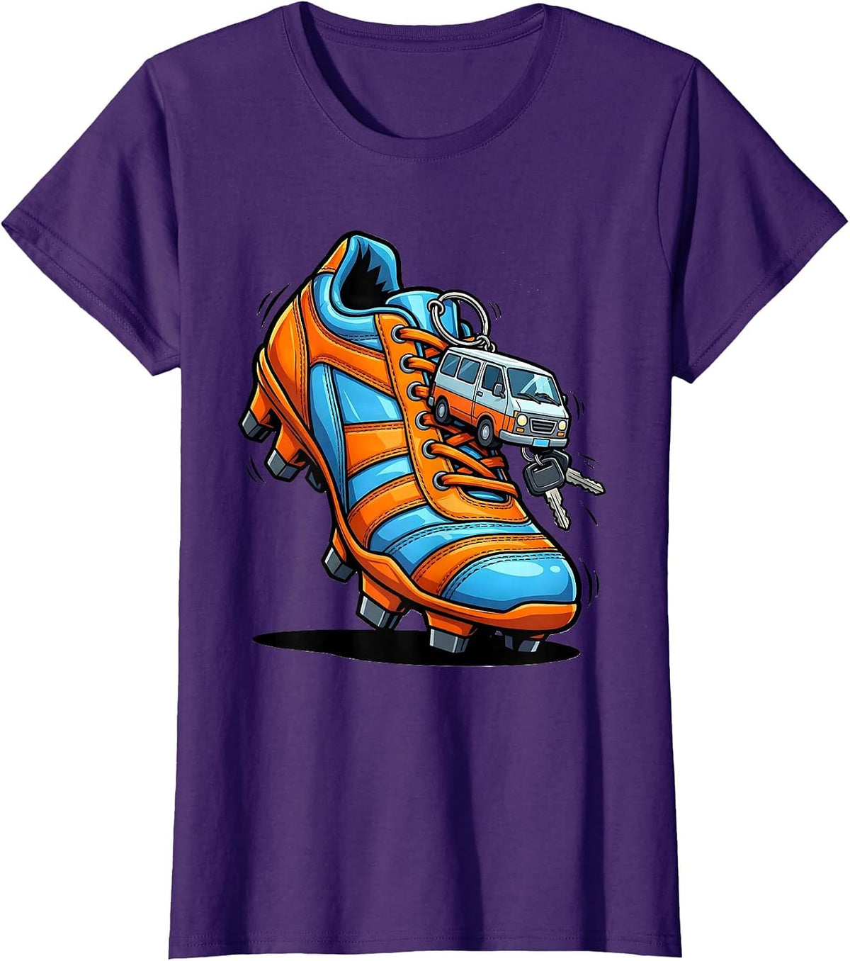 Women's Soccer Mom Minivan Keys Cleat Graphic T-Shirt - Purple
