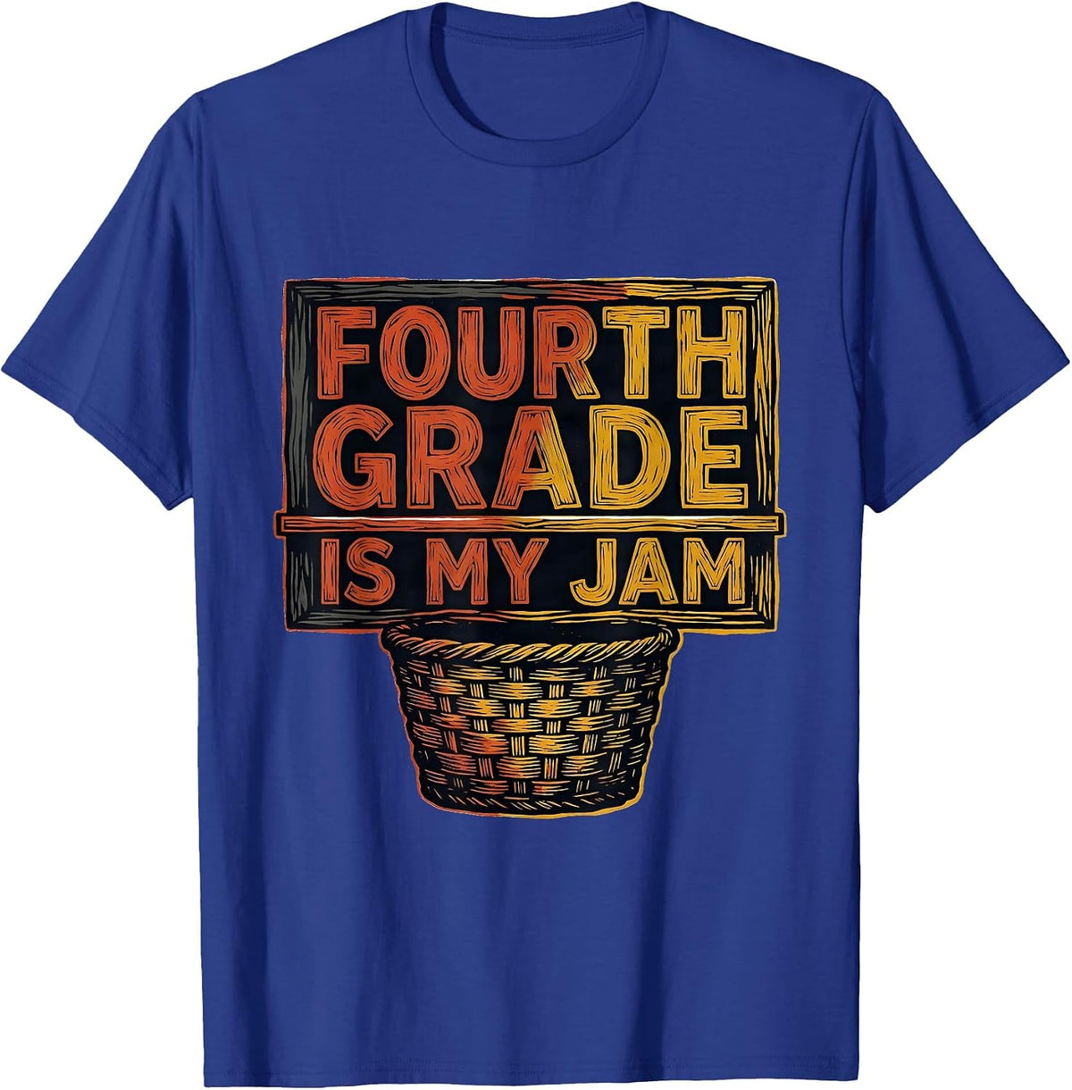Fourth Grade Is My Jam Retro Linocut Teacher Student Back T-Shirt - Royal Blue