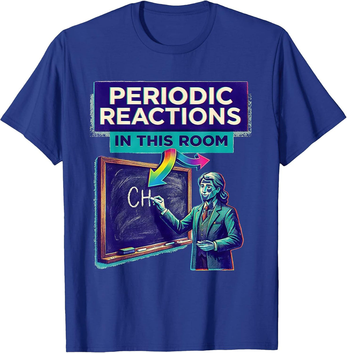 Men's Periodic Reactions In This Room Funny Science Teacher Gift T-Shirt - Royal Blue