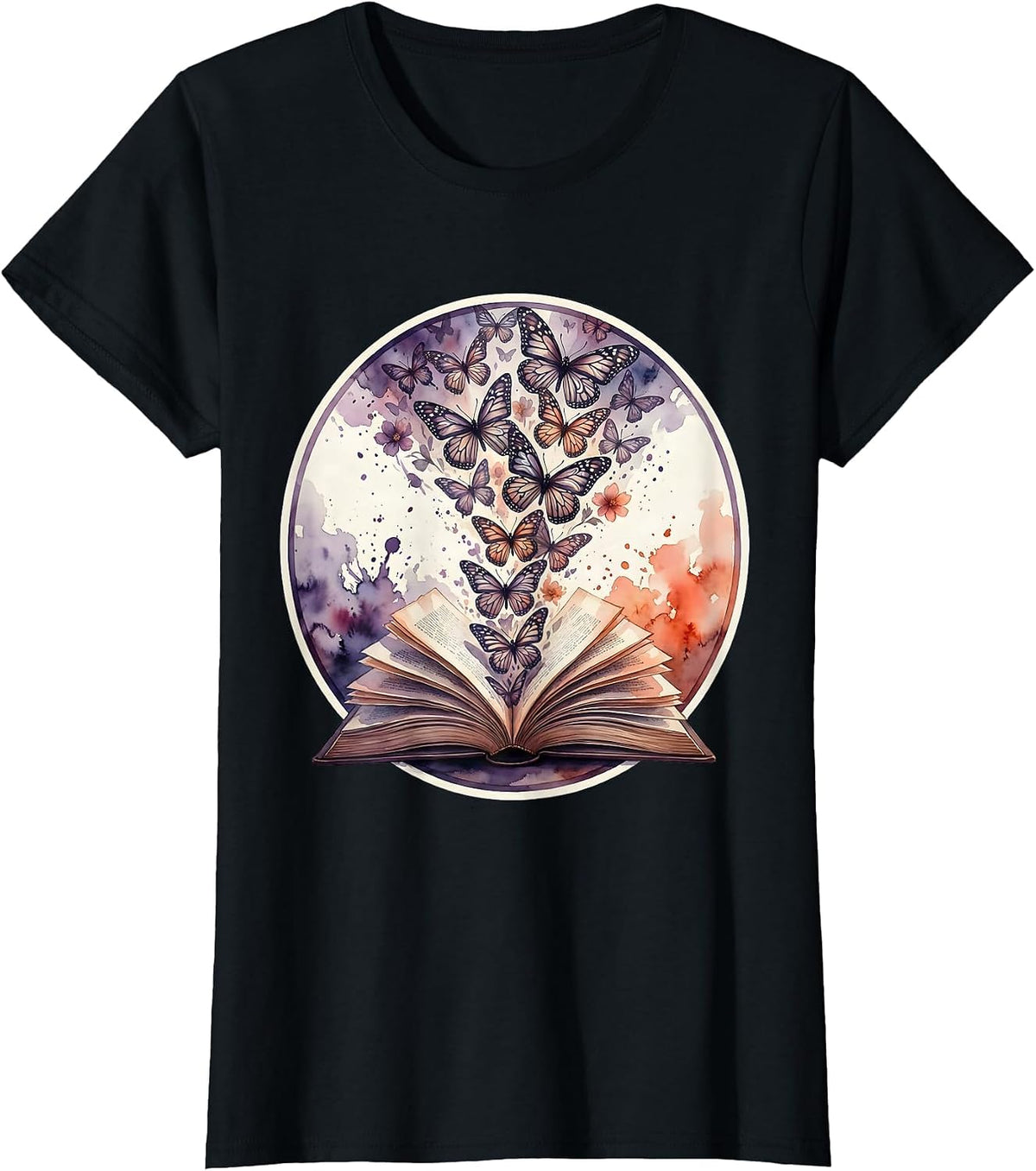 Dyslexia Awareness Open Book Butterflies Design T-Shirt - Black