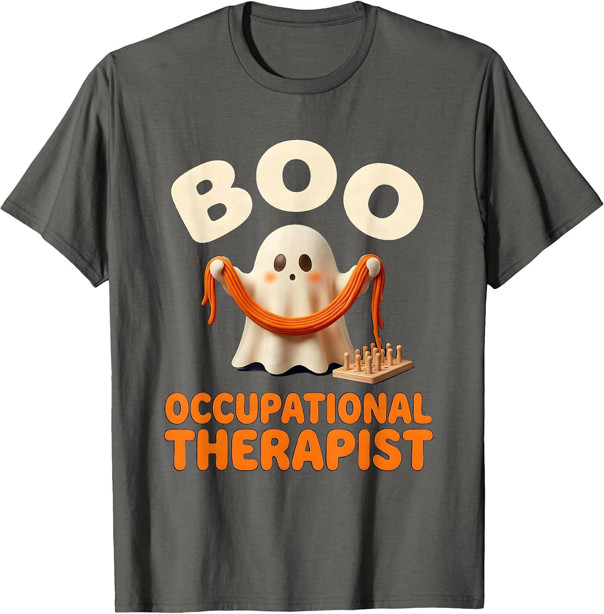 Men's Boo Occupational Therapist Cute Ghost Whimsical Halloween T-Shirt - Asphalt Grey