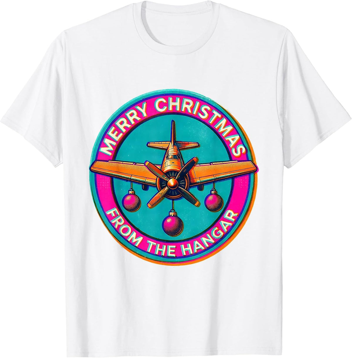 Men's Merry Christmas From The Hangar Funny Pilot Aviation Humor T-Shirt - White