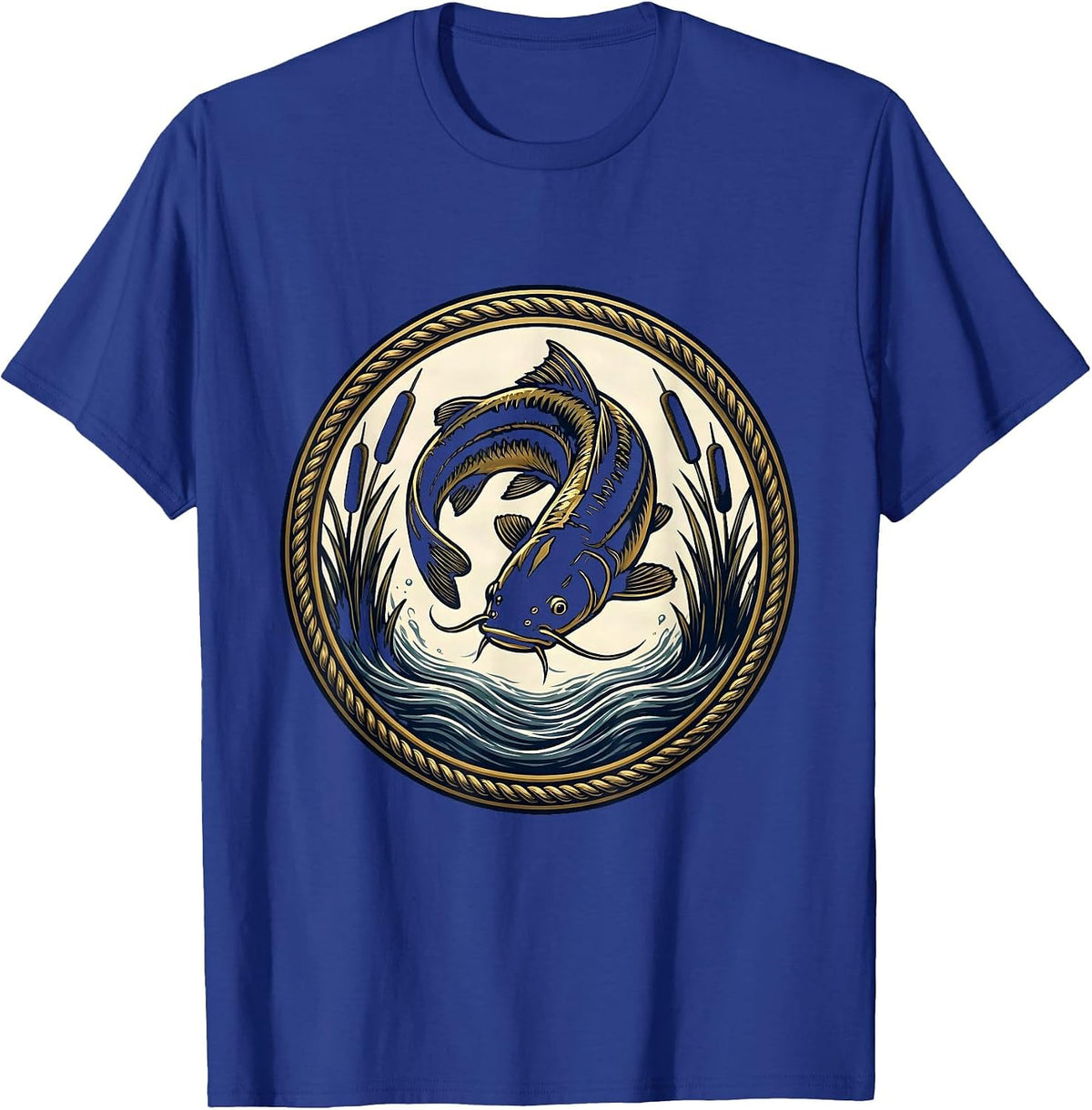 Giant Catfish Lurking Murky River Depths T-Shirt - Royal Blue