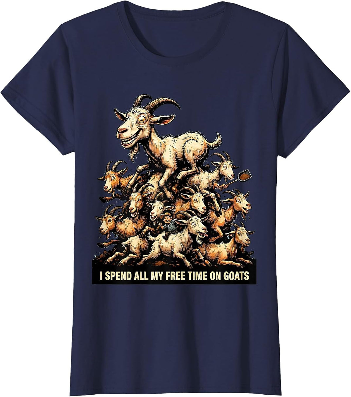 Women's I Spend All My Free Time On Goats Funny Goat Lover Farmer T-Shirt - Navy Blue
