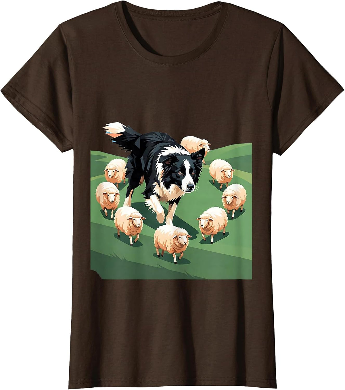 Women's Border Collie Herding Sheep Graphic Design T-Shirt - Brown